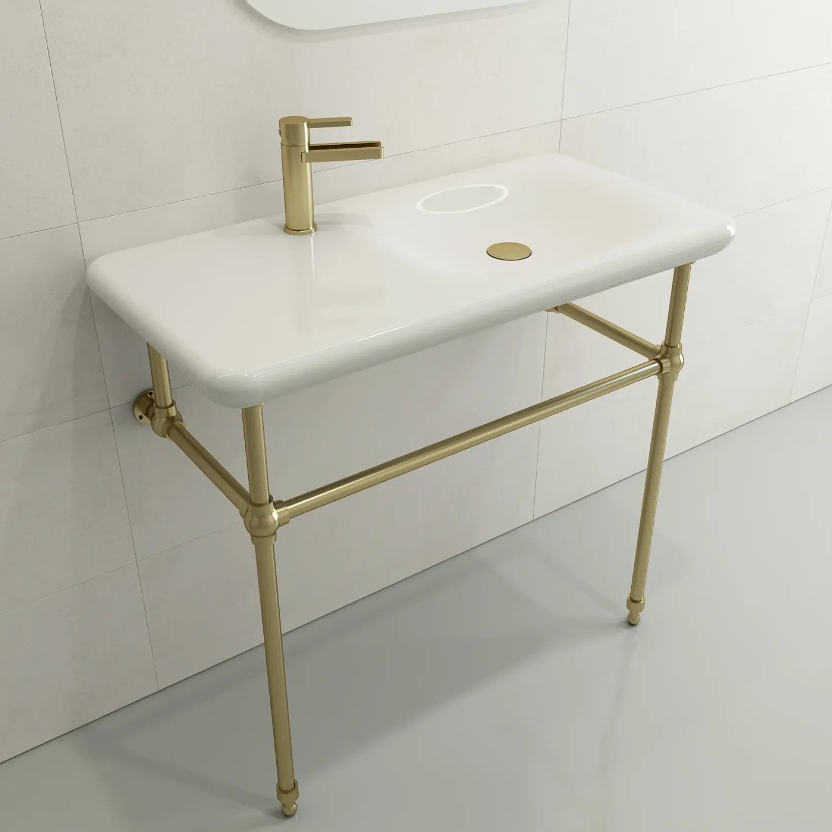 BOCCHI Fenice 36" Rectangle Wallmount Fireclay Bathroom Sink, White, Single Faucet Hole, 1490-001-0126