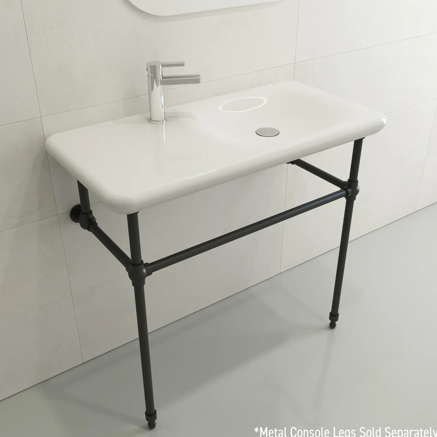BOCCHI Fenice 36" Rectangle Wallmount Fireclay Bathroom Sink, White, Single Faucet Hole, 1490-001-0126