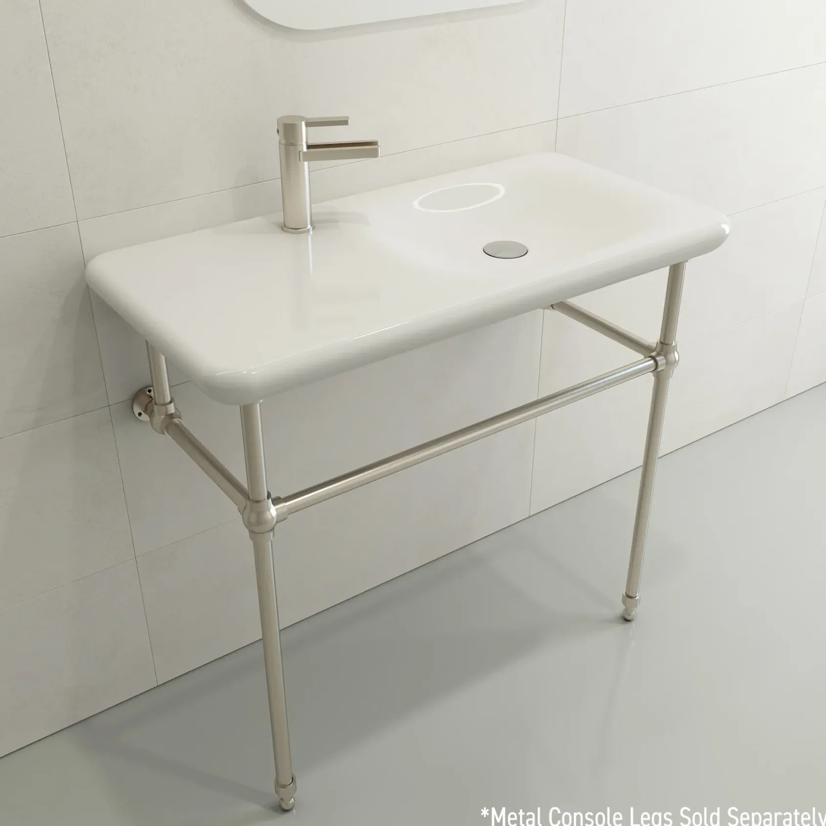 BOCCHI Fenice 36" Rectangle Wallmount Fireclay Bathroom Sink, White, Single Faucet Hole, 1490-001-0126