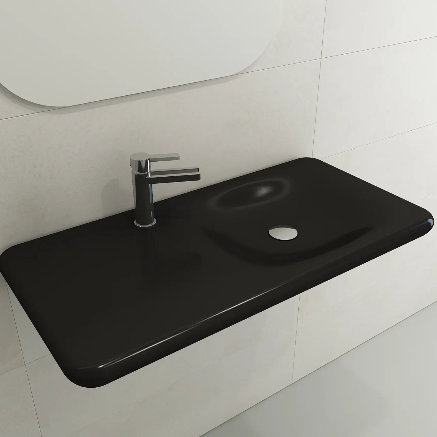 BOCCHI Fenice 36" Rectangle Wallmount Fireclay Bathroom Sink, Matte Black, Single Faucet Hole, 1490-004-0126