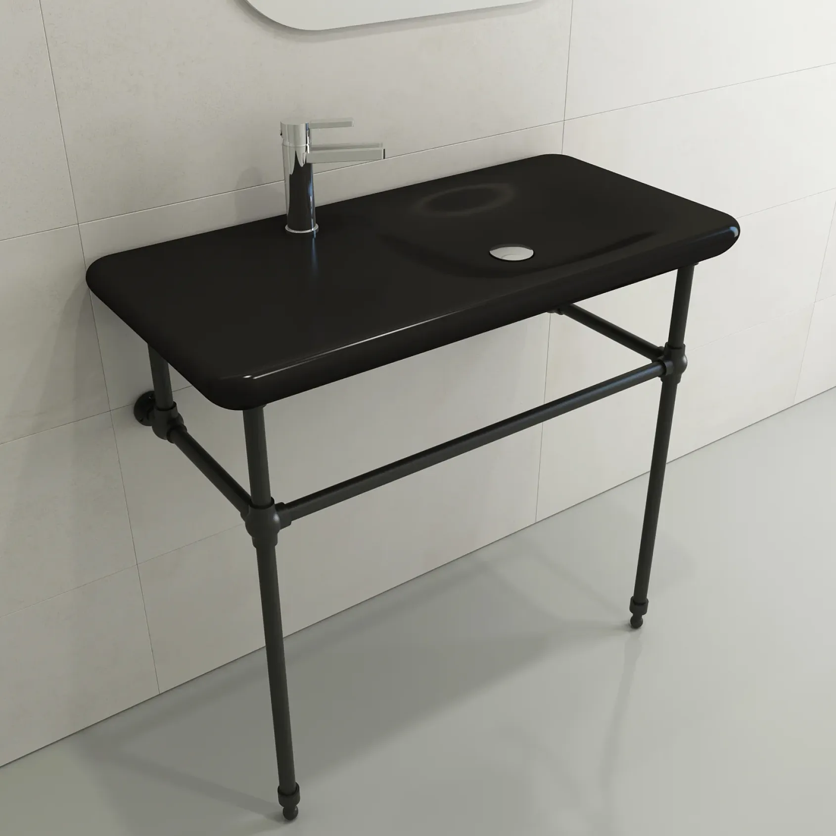 BOCCHI Fenice 36" Rectangle Wallmount Fireclay Bathroom Sink, Matte Black, Single Faucet Hole, 1490-004-0126