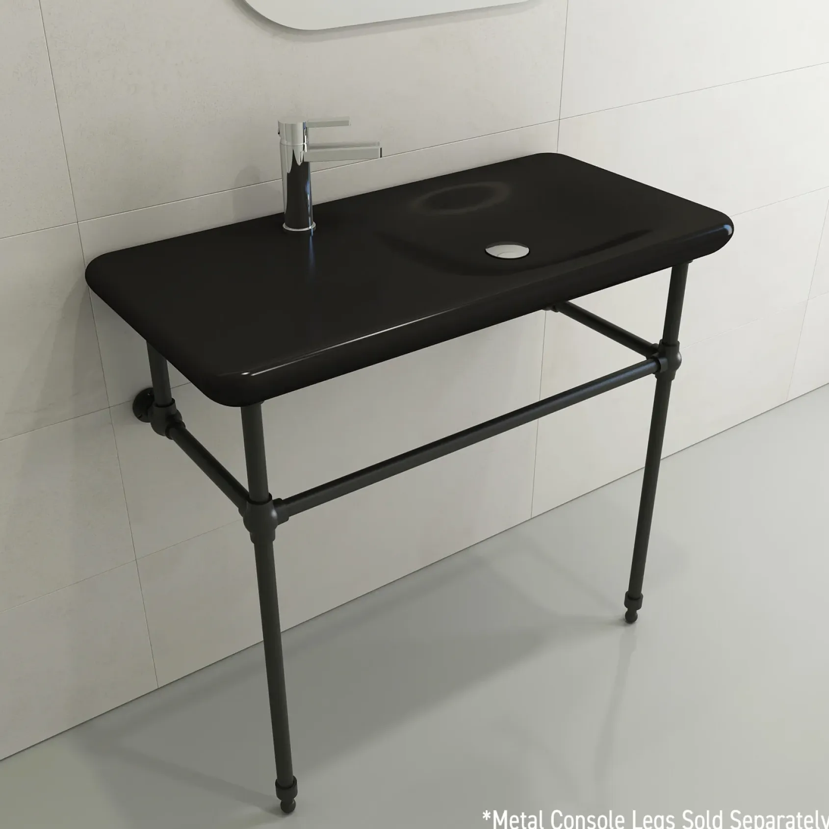 BOCCHI Fenice 36" Rectangle Wallmount Fireclay Bathroom Sink, Matte Black, Single Faucet Hole, 1490-004-0126
