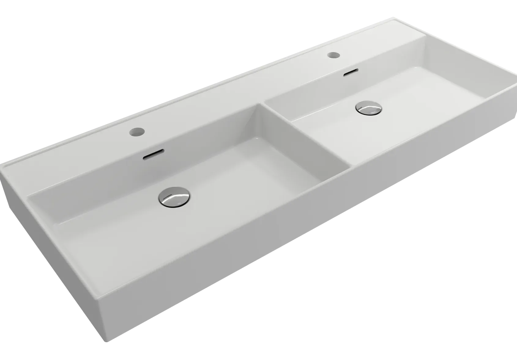 BOCCHI Milano 48" Rectangle Wallmount Fireclay Bathroom Sink, Double Basin, Matte White, Single Faucet Hole, 1393-002-0132