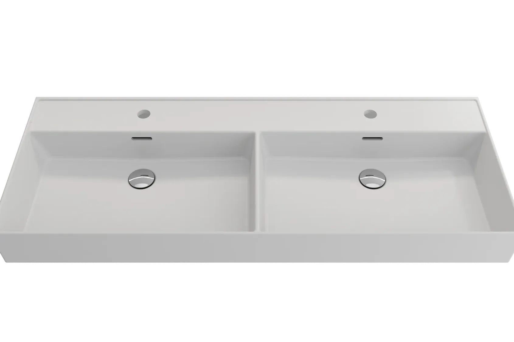 BOCCHI Milano 48" Rectangle Wallmount Fireclay Bathroom Sink, Double Basin, Matte White, Single Faucet Hole, 1393-002-0132