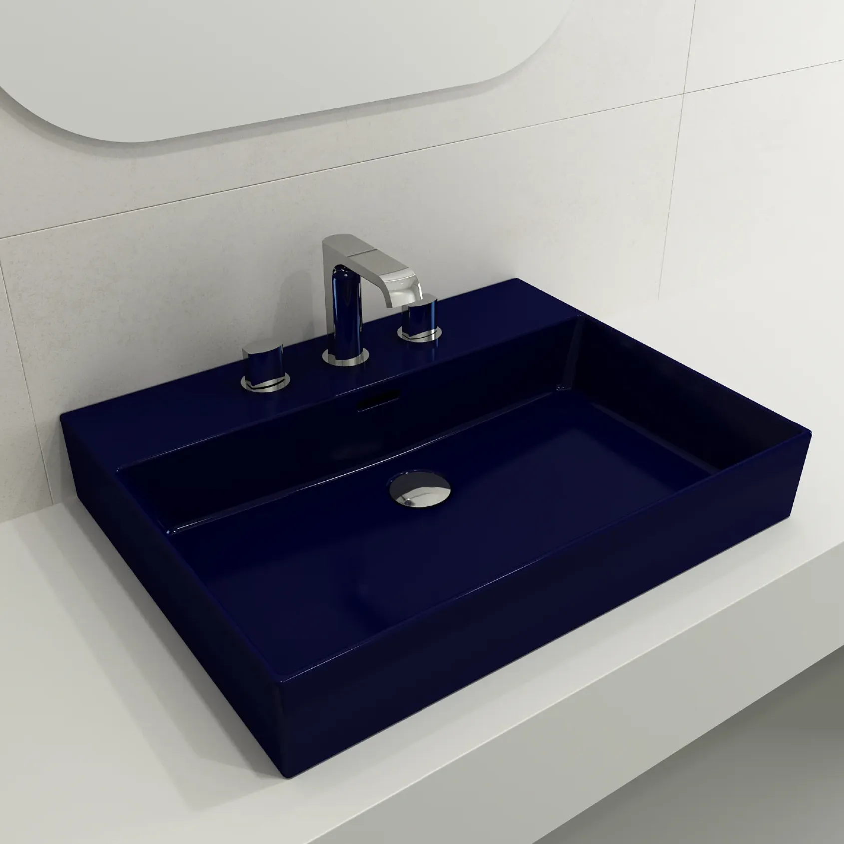 BOCCHI Milano 24" Rectangle Wallmount Fireclay Bathroom Sink, Sapphire Blue, 3 Faucet Hole, 1376-010-0127