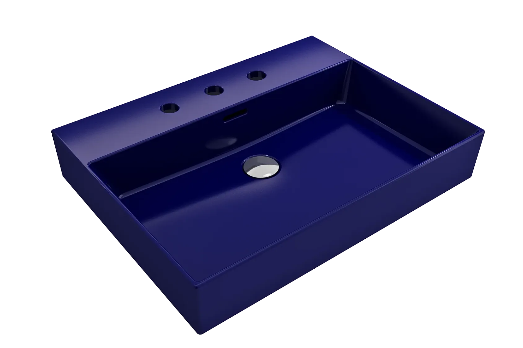 BOCCHI Milano 24" Rectangle Wallmount Fireclay Bathroom Sink, Sapphire Blue, 3 Faucet Hole, 1376-010-0127