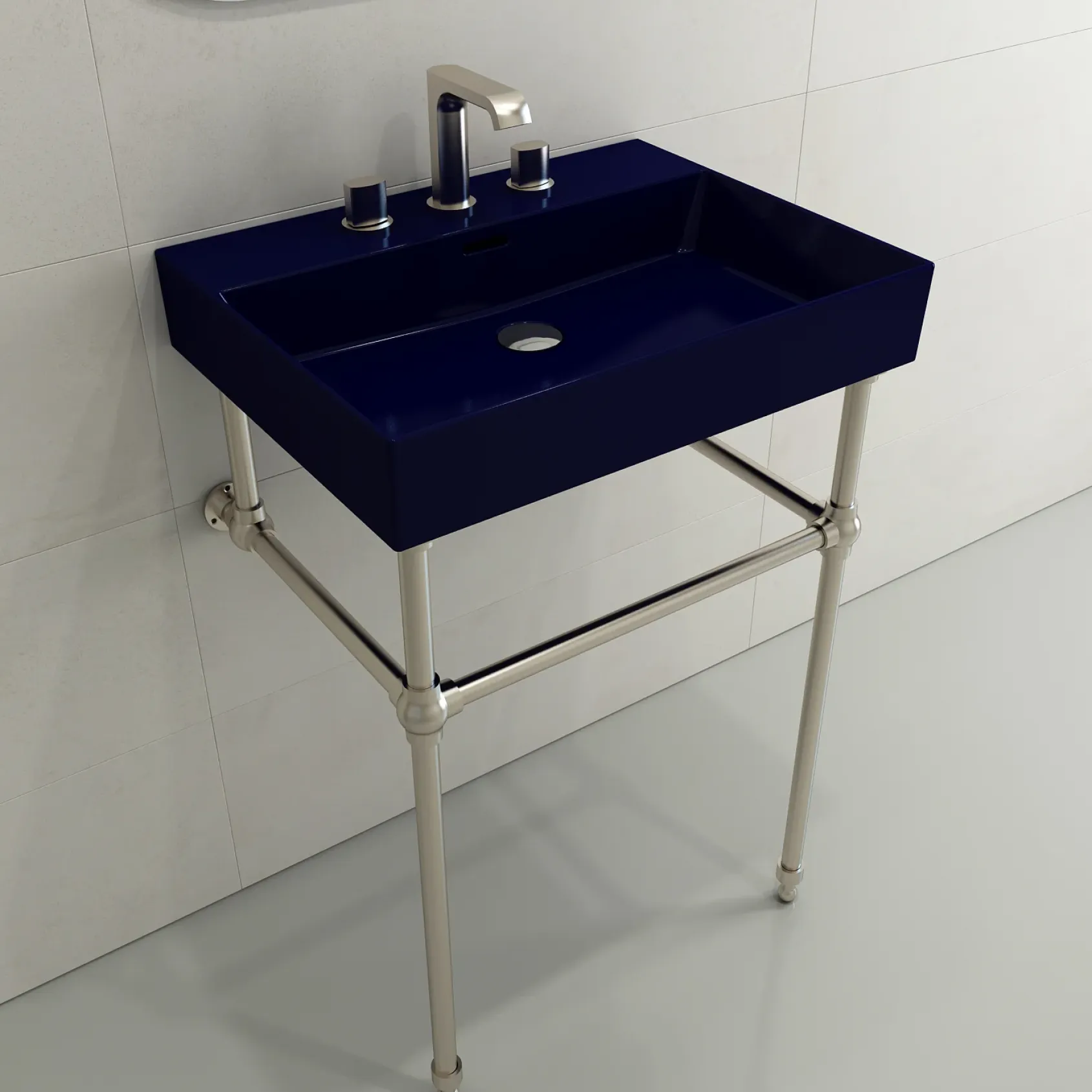 BOCCHI Milano 24" Rectangle Wallmount Fireclay Bathroom Sink, Sapphire Blue, 3 Faucet Hole, 1376-010-0127