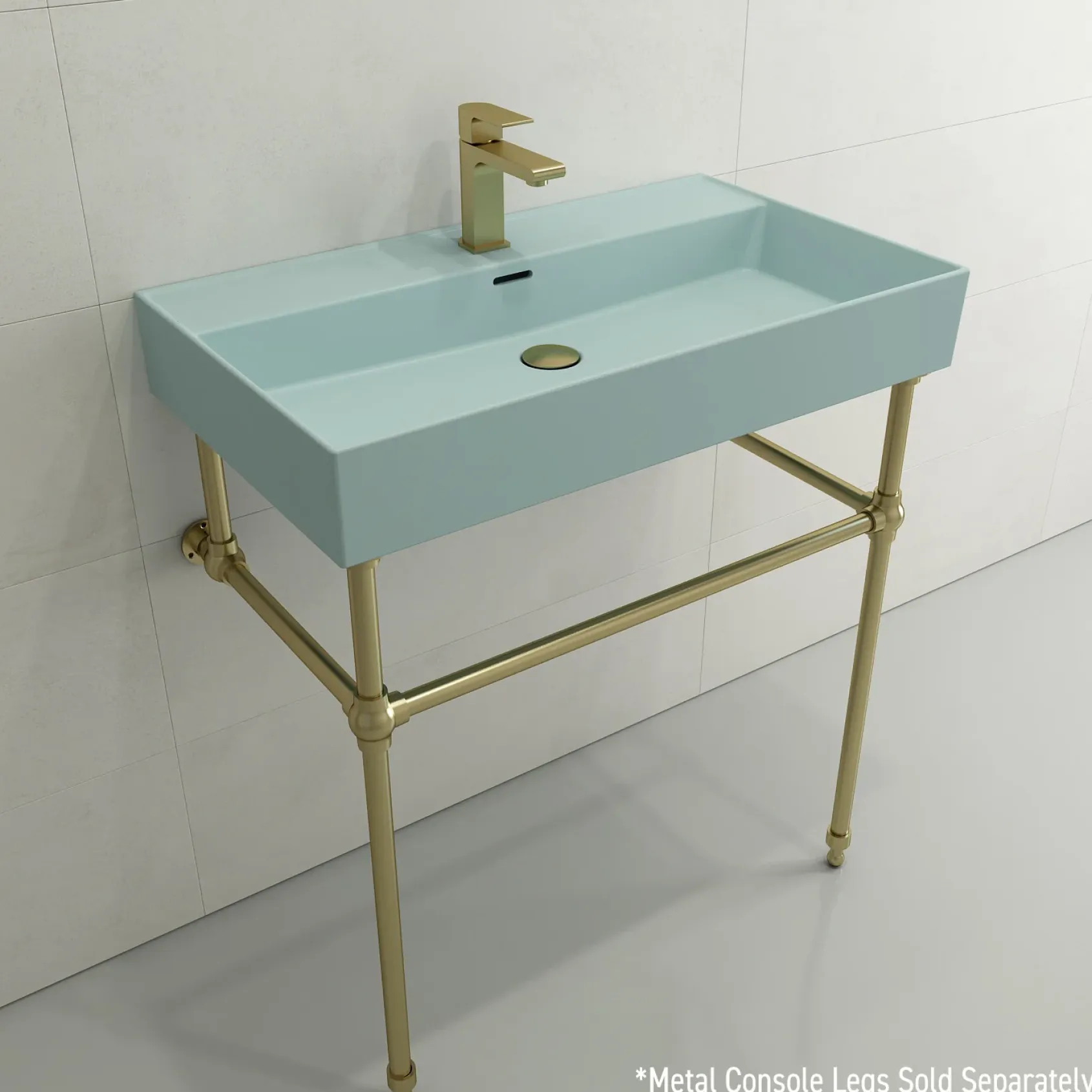 BOCCHI Milano 32" Rectangle Wallmount Fireclay Bathroom Sink, Matte Ice Blue, Single Faucet Hole, 1377-029-0126