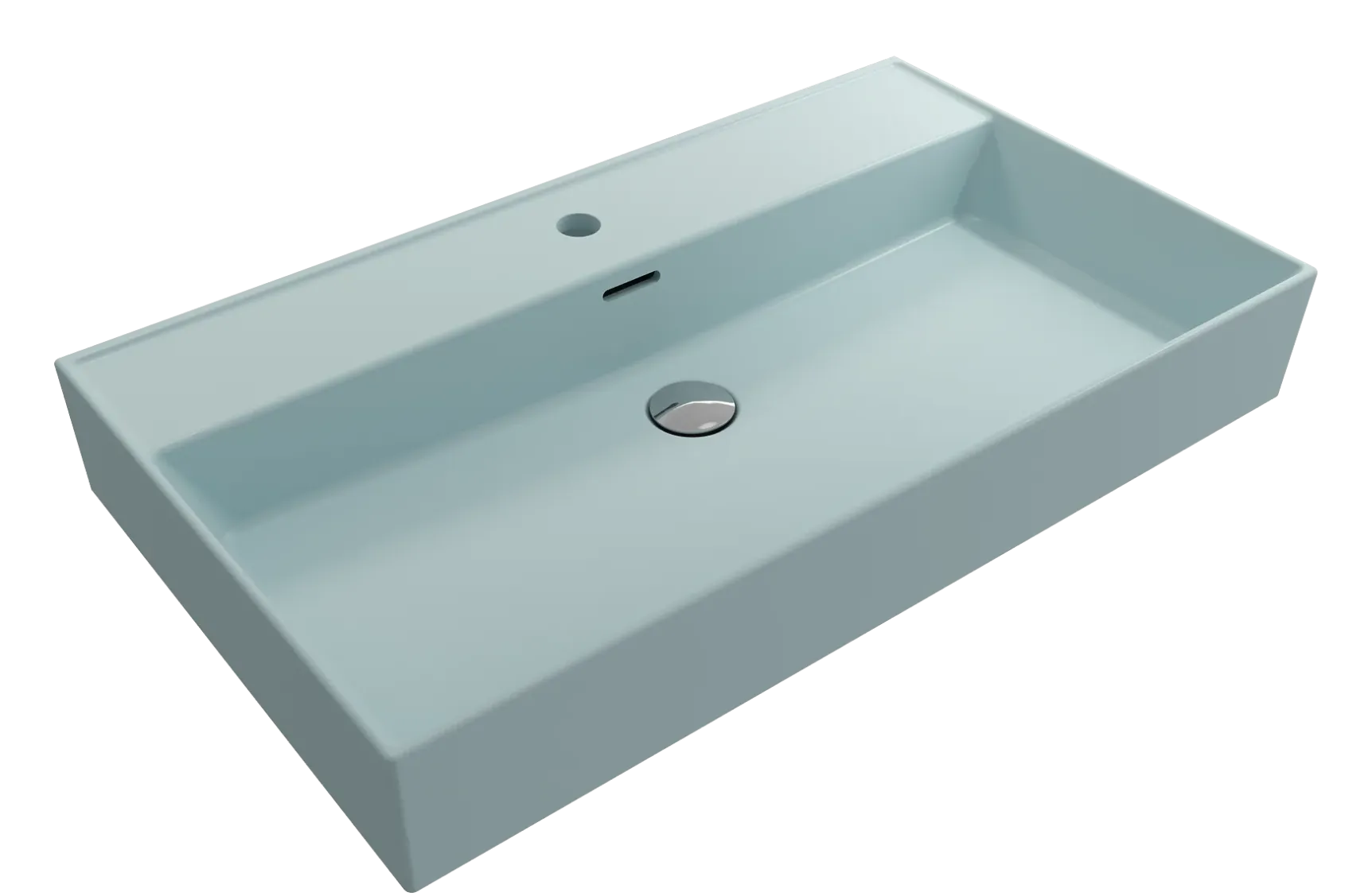 BOCCHI Milano 32" Rectangle Wallmount Fireclay Bathroom Sink, Matte Ice Blue, Single Faucet Hole, 1377-029-0126