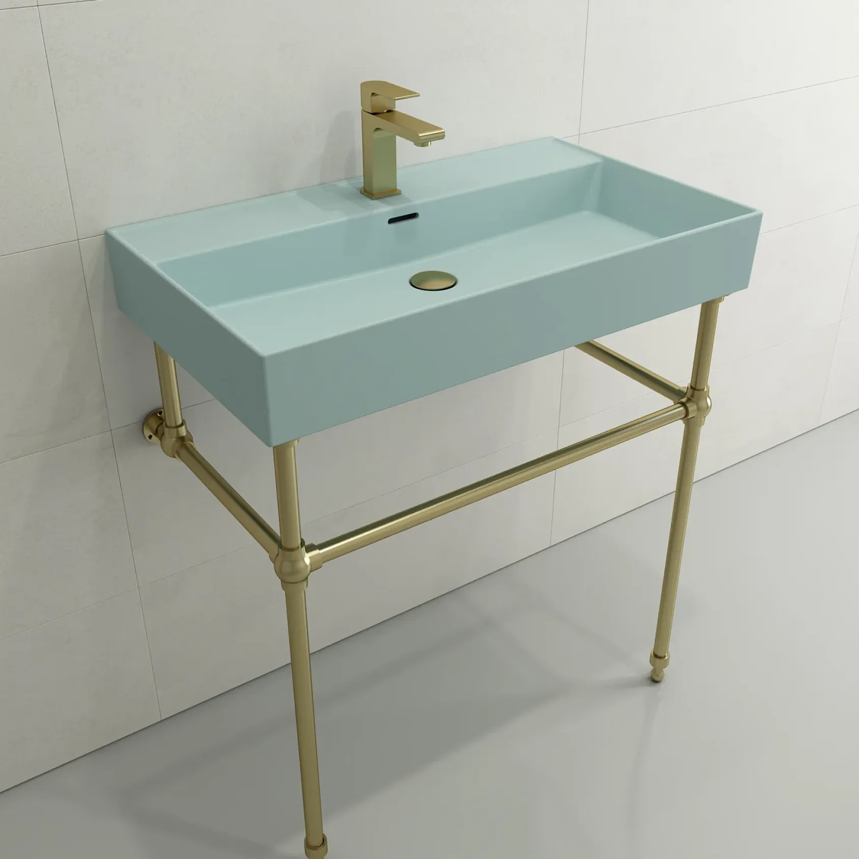 BOCCHI Milano 32" Rectangle Wallmount Fireclay Bathroom Sink, Matte Ice Blue, Single Faucet Hole, 1377-029-0126