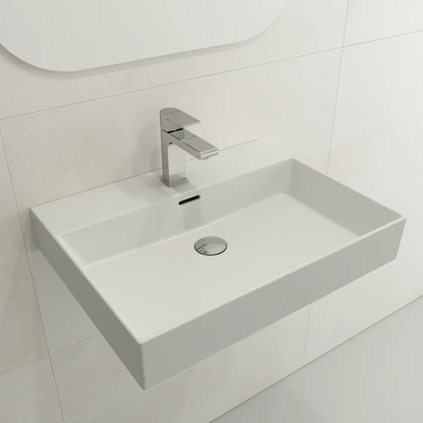 BOCCHI Milano 24" Rectangle Wallmount Fireclay Bathroom Sink, Matte White, Single Faucet Hole, 1376-002-0126
