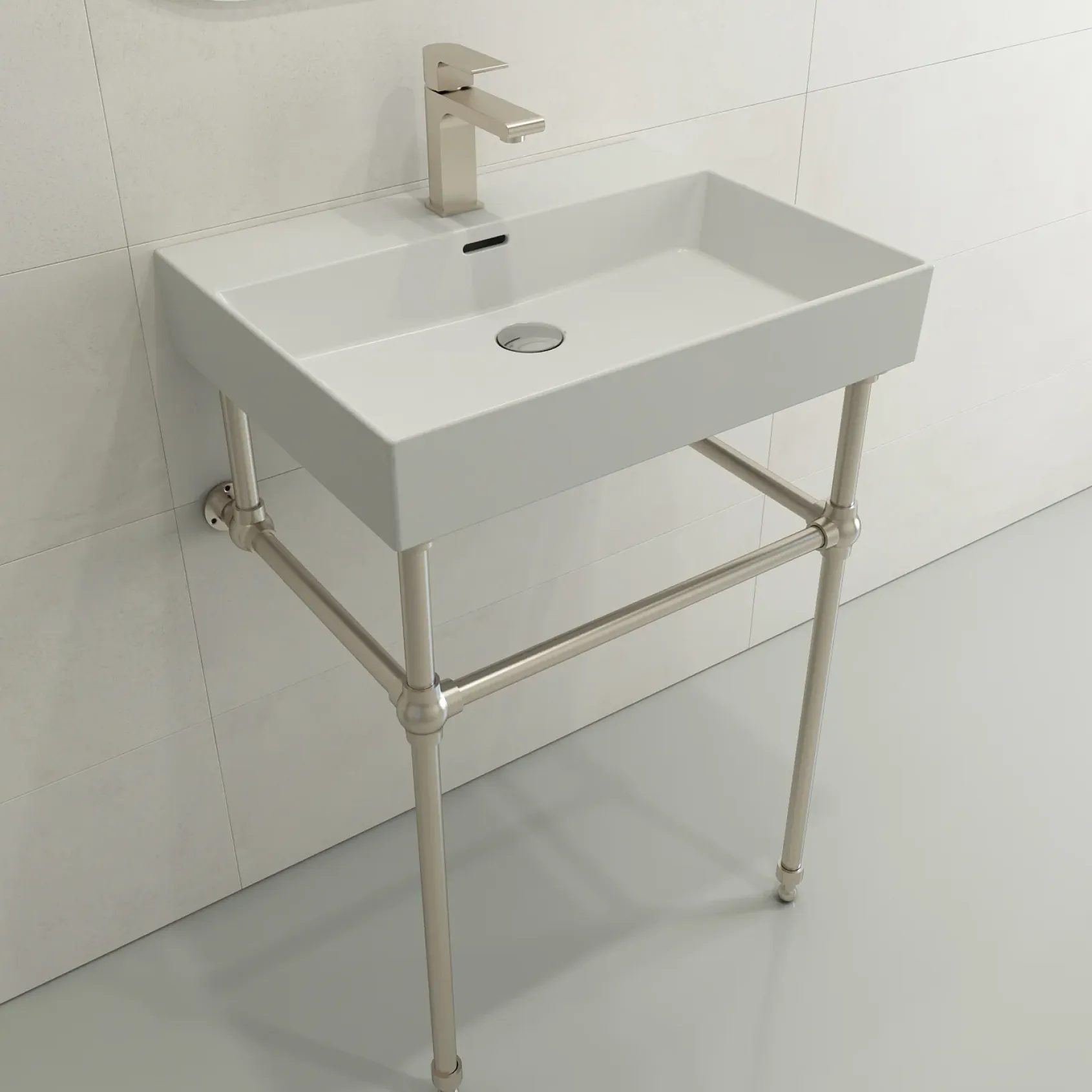 BOCCHI Milano 24" Rectangle Wallmount Fireclay Bathroom Sink, Matte White, Single Faucet Hole, 1376-002-0126