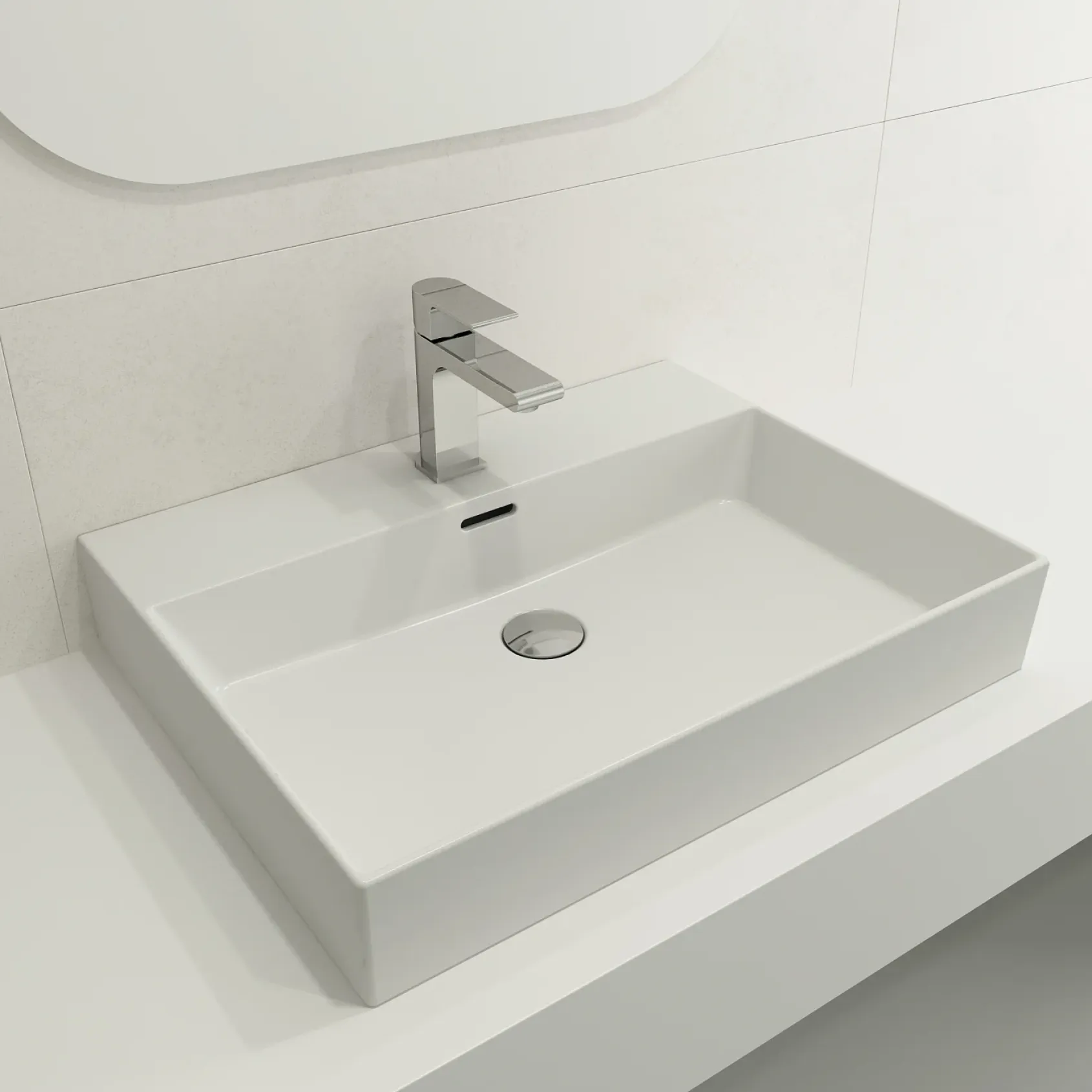 BOCCHI Milano 24" Rectangle Wallmount Fireclay Bathroom Sink, Matte White, Single Faucet Hole, 1376-002-0126