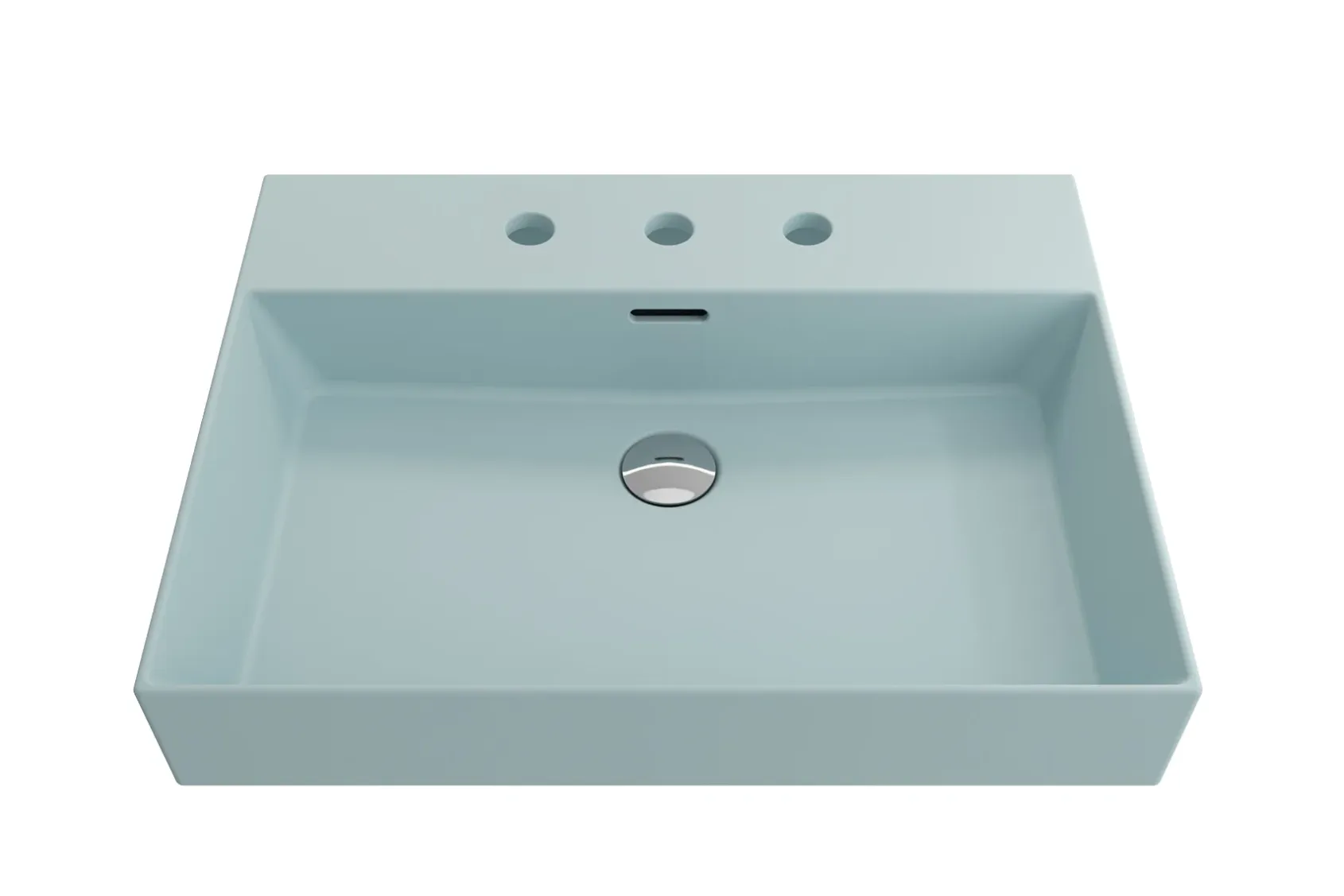 BOCCHI Milano 24" Rectangle Wallmount Fireclay Bathroom Sink, Matte Ice Blue, 3 Faucet Hole, 1376-029-0127