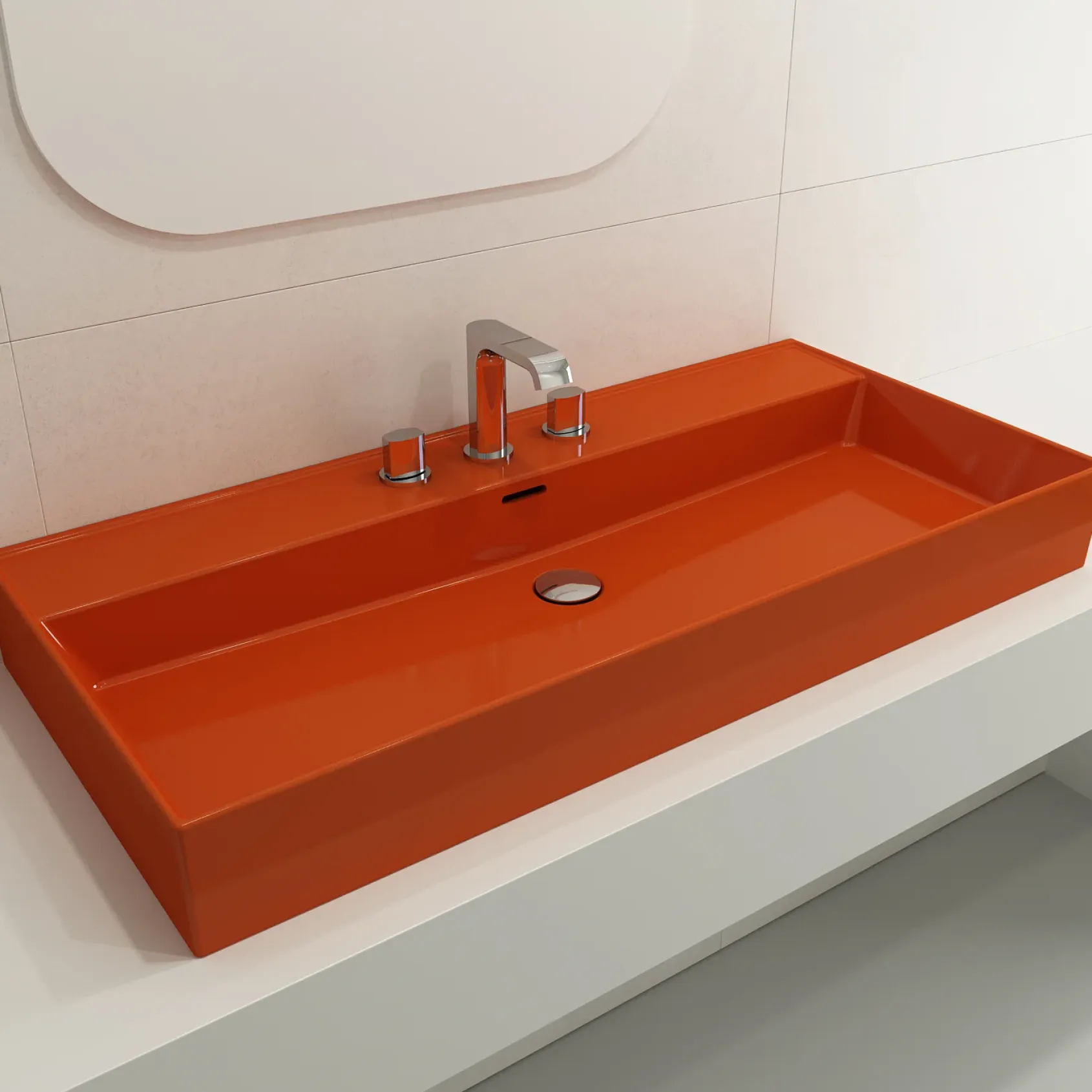 BOCCHI Milano 40" Rectangle Wallmount Fireclay Bathroom Sink, Orange, 3 Faucet Hole, 1378-012-0127