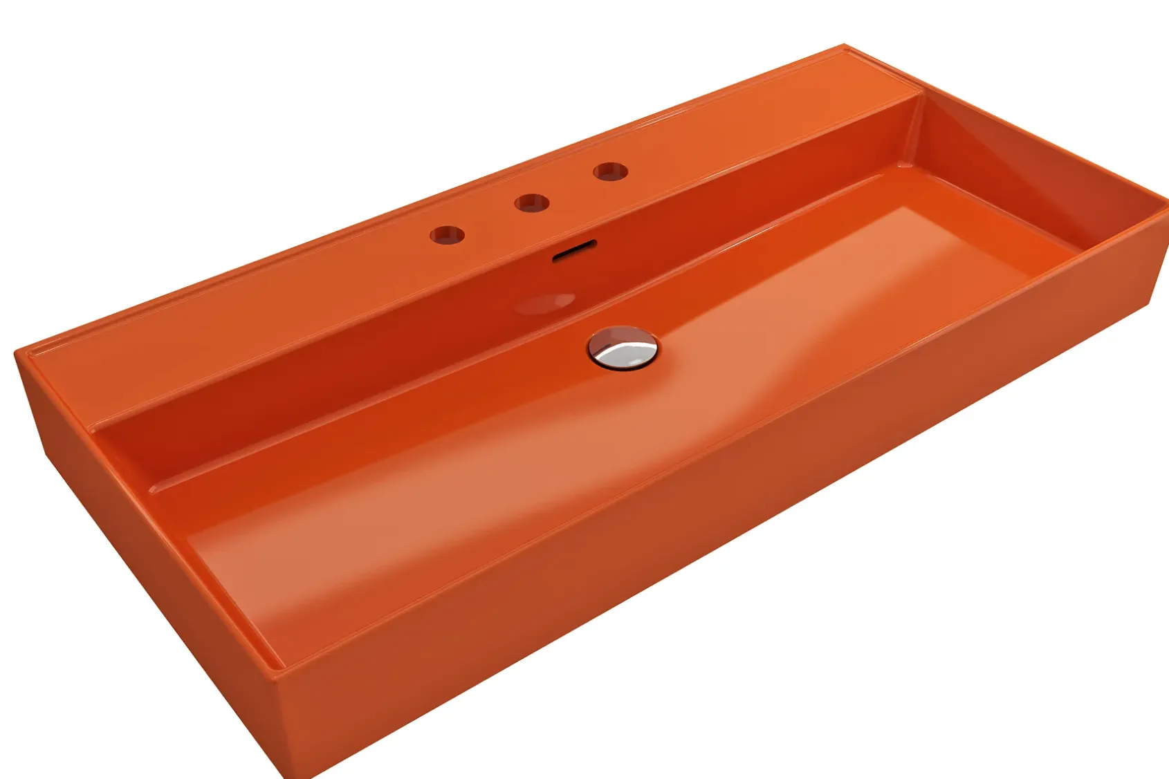 BOCCHI Milano 40" Rectangle Wallmount Fireclay Bathroom Sink, Orange, 3 Faucet Hole, 1378-012-0127