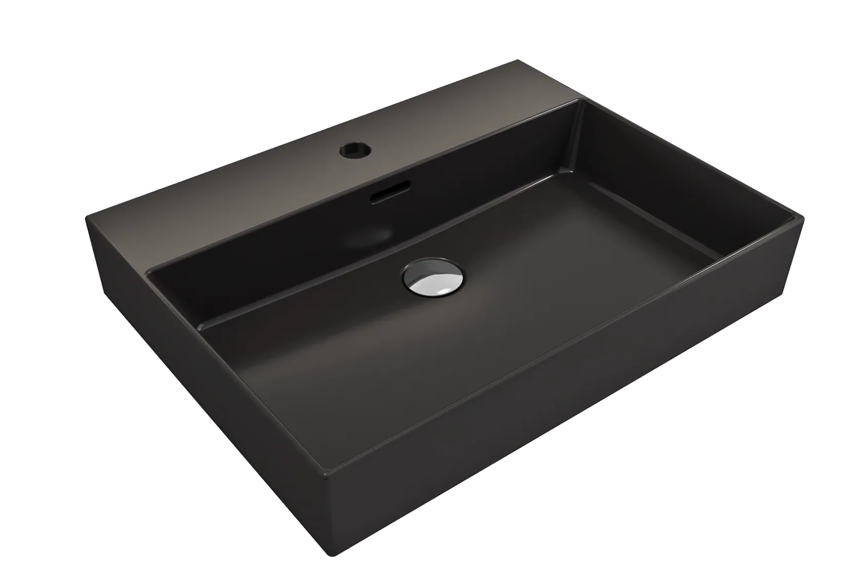 BOCCHI Milano 24" Rectangle Wallmount Fireclay Bathroom Sink, Matte Black, Single Faucet Hole, 1376-004-0126