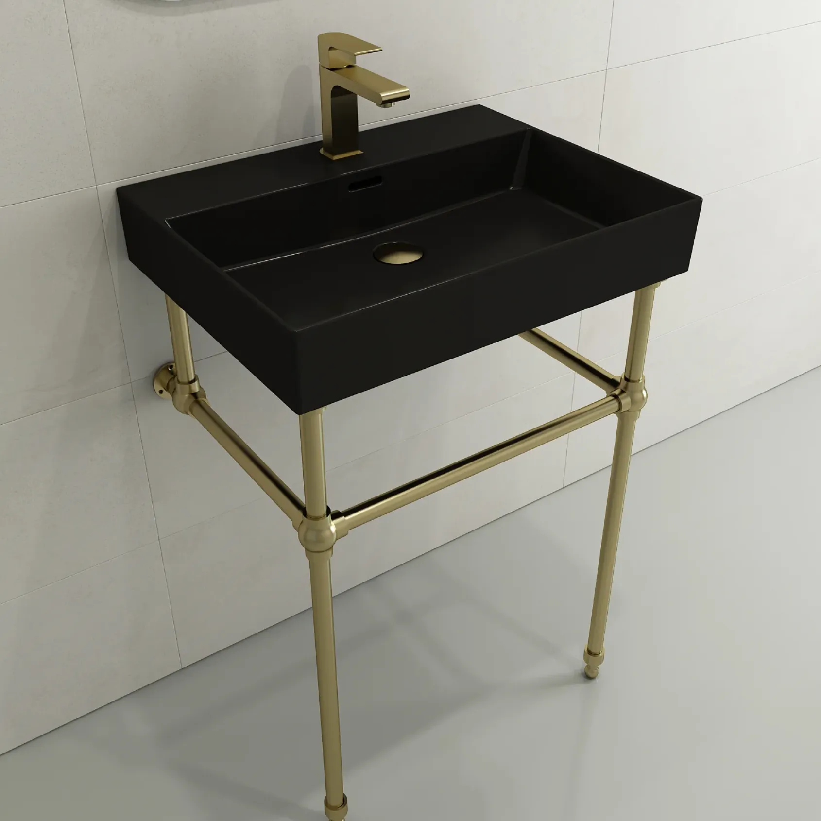 BOCCHI Milano 24" Rectangle Wallmount Fireclay Bathroom Sink, Matte Black, Single Faucet Hole, 1376-004-0126