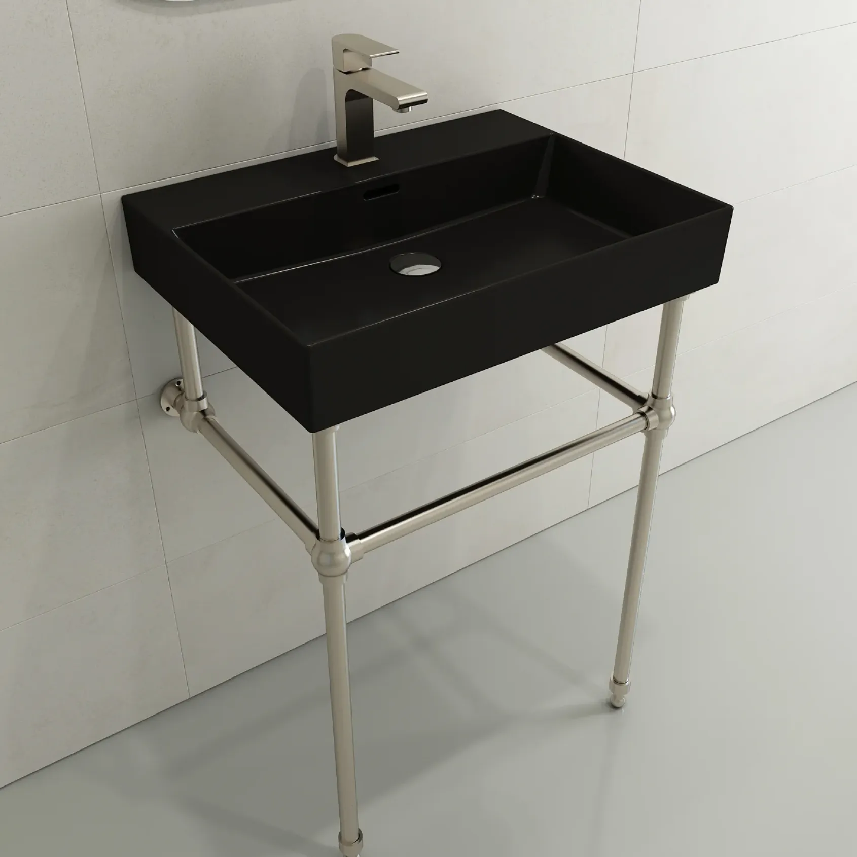BOCCHI Milano 24" Rectangle Wallmount Fireclay Bathroom Sink, Matte Black, Single Faucet Hole, 1376-004-0126