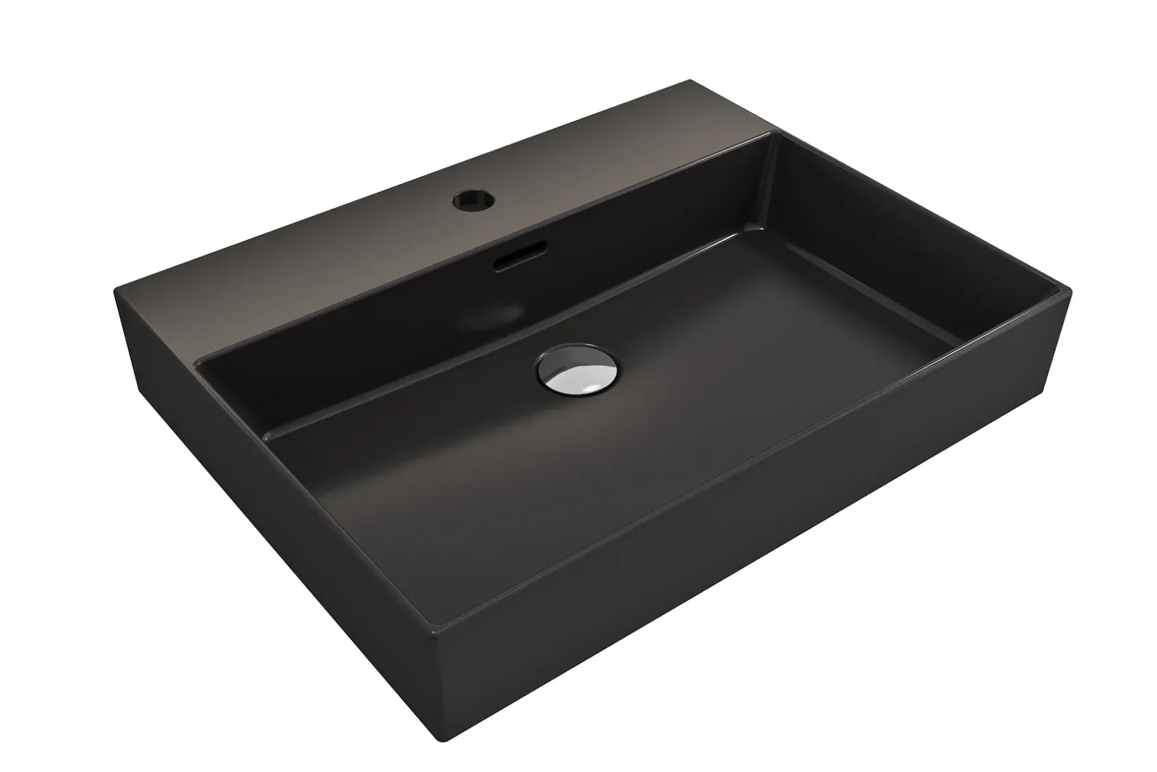BOCCHI Milano 24" Rectangle Wallmount Fireclay Bathroom Sink, Matte Black, Single Faucet Hole, 1376-004-0126