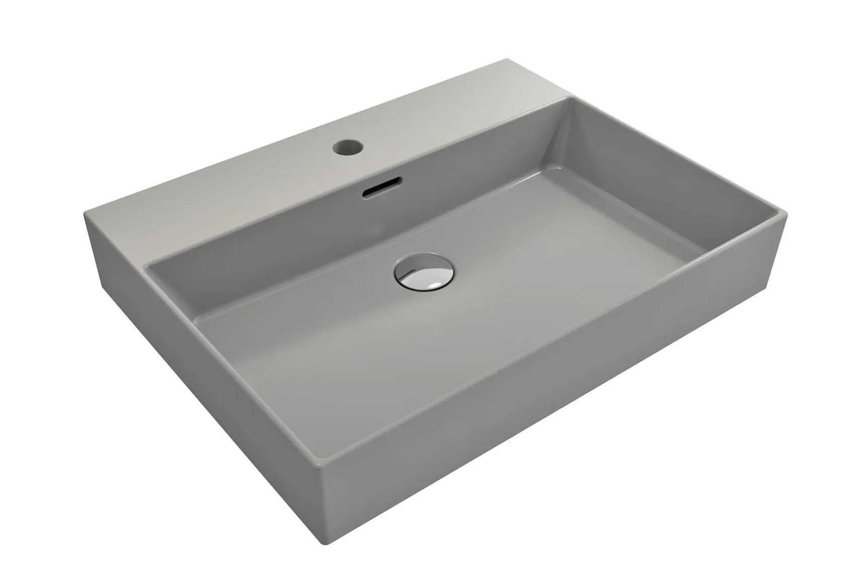 BOCCHI Milano 24" Rectangle Wallmount Fireclay Bathroom Sink, Matte Gray, Single Faucet Hole, 1376-006-0126