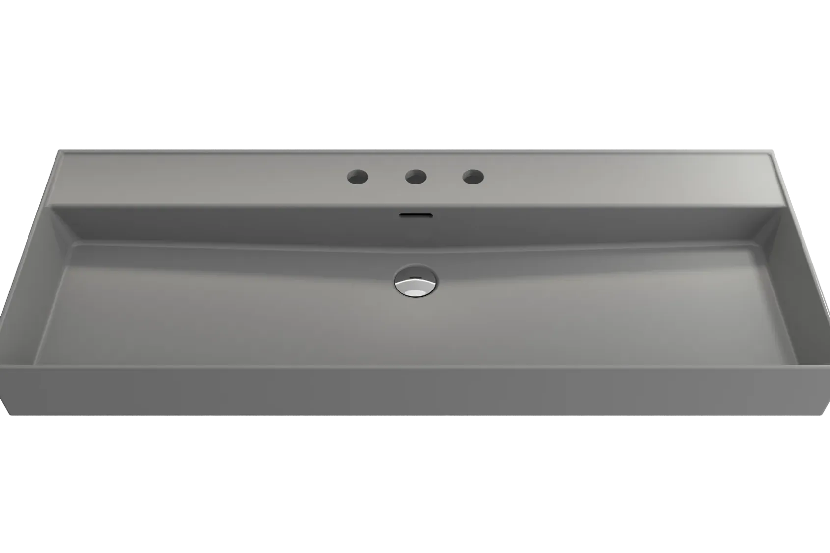 BOCCHI Milano 48" Rectangle Wallmount Fireclay Bathroom Sink, Matte Gray, 3 Faucet Hole, 1394-006-0127