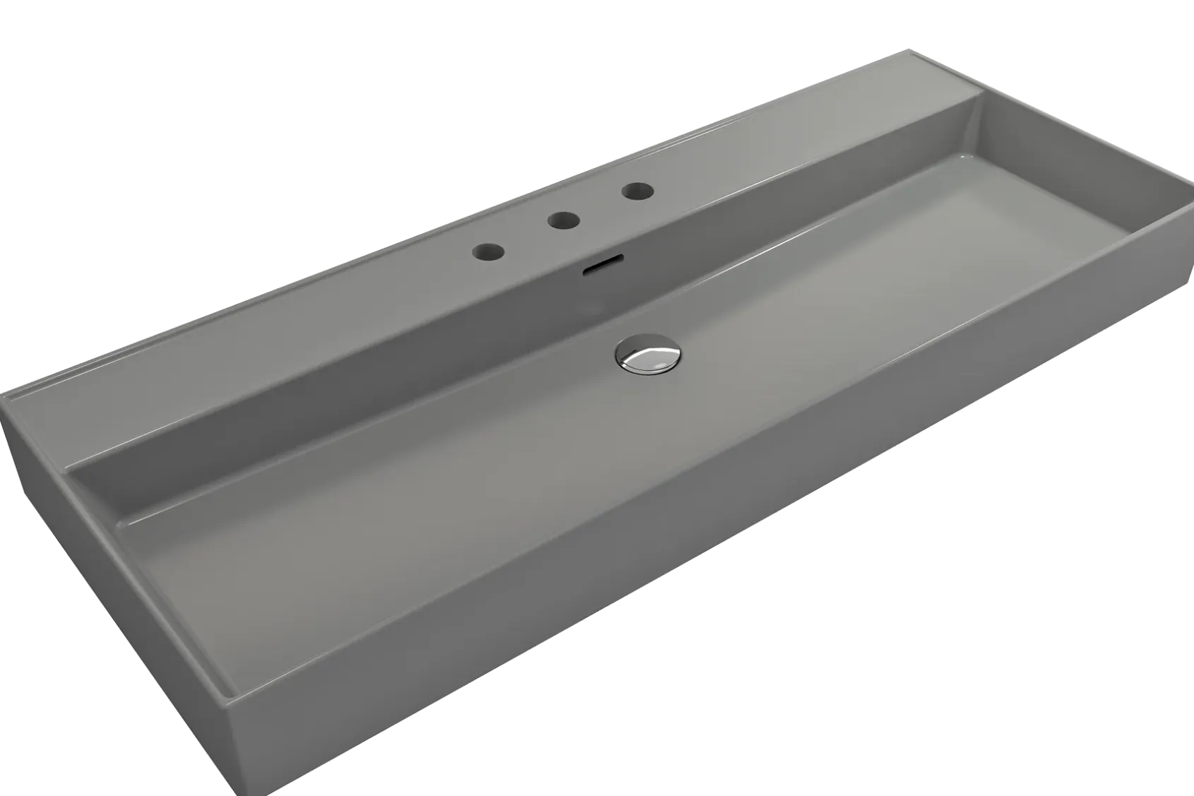 BOCCHI Milano 48" Rectangle Wallmount Fireclay Bathroom Sink, Matte Gray, 3 Faucet Hole, 1394-006-0127