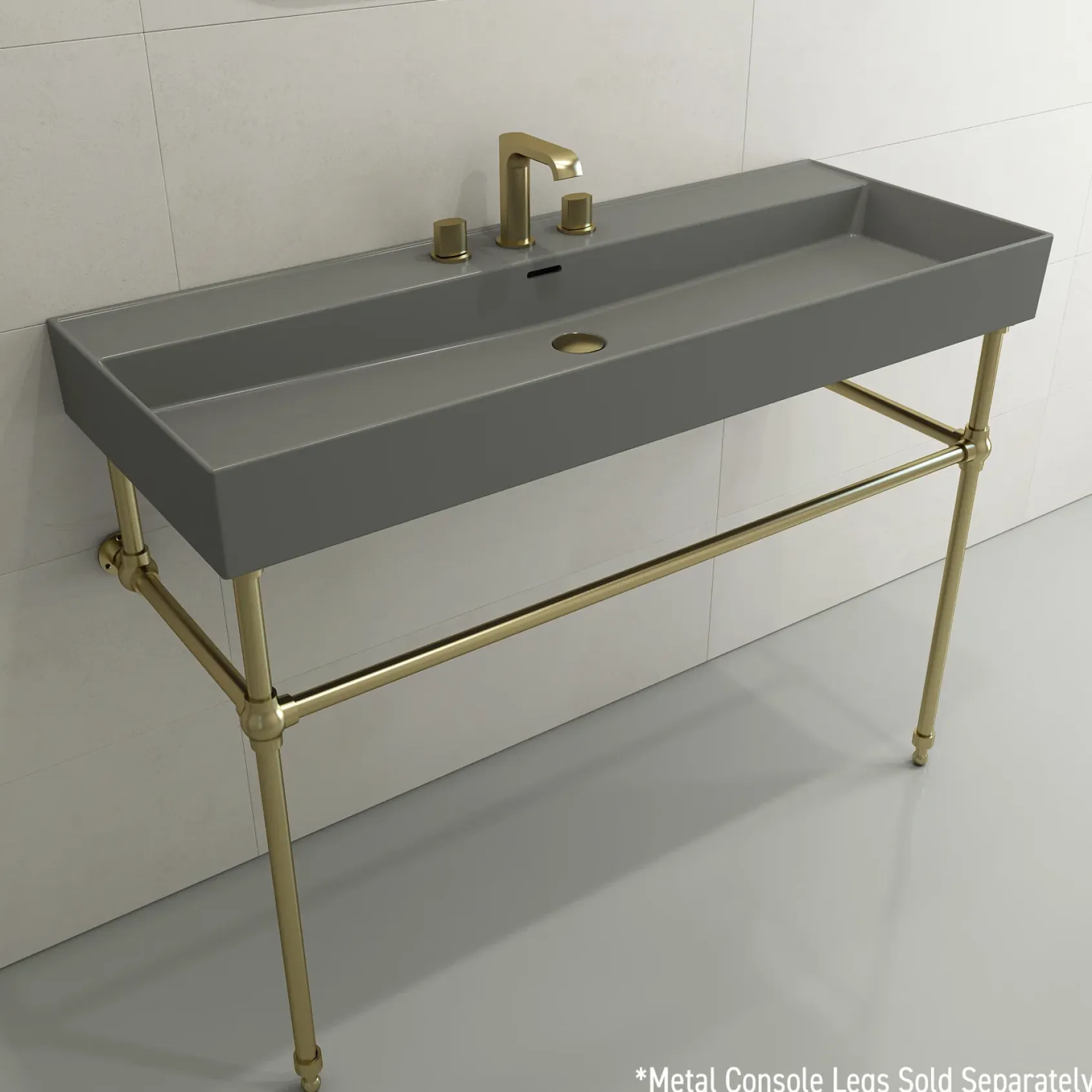 BOCCHI Milano 48" Rectangle Wallmount Fireclay Bathroom Sink, Matte Gray, 3 Faucet Hole, 1394-006-0127