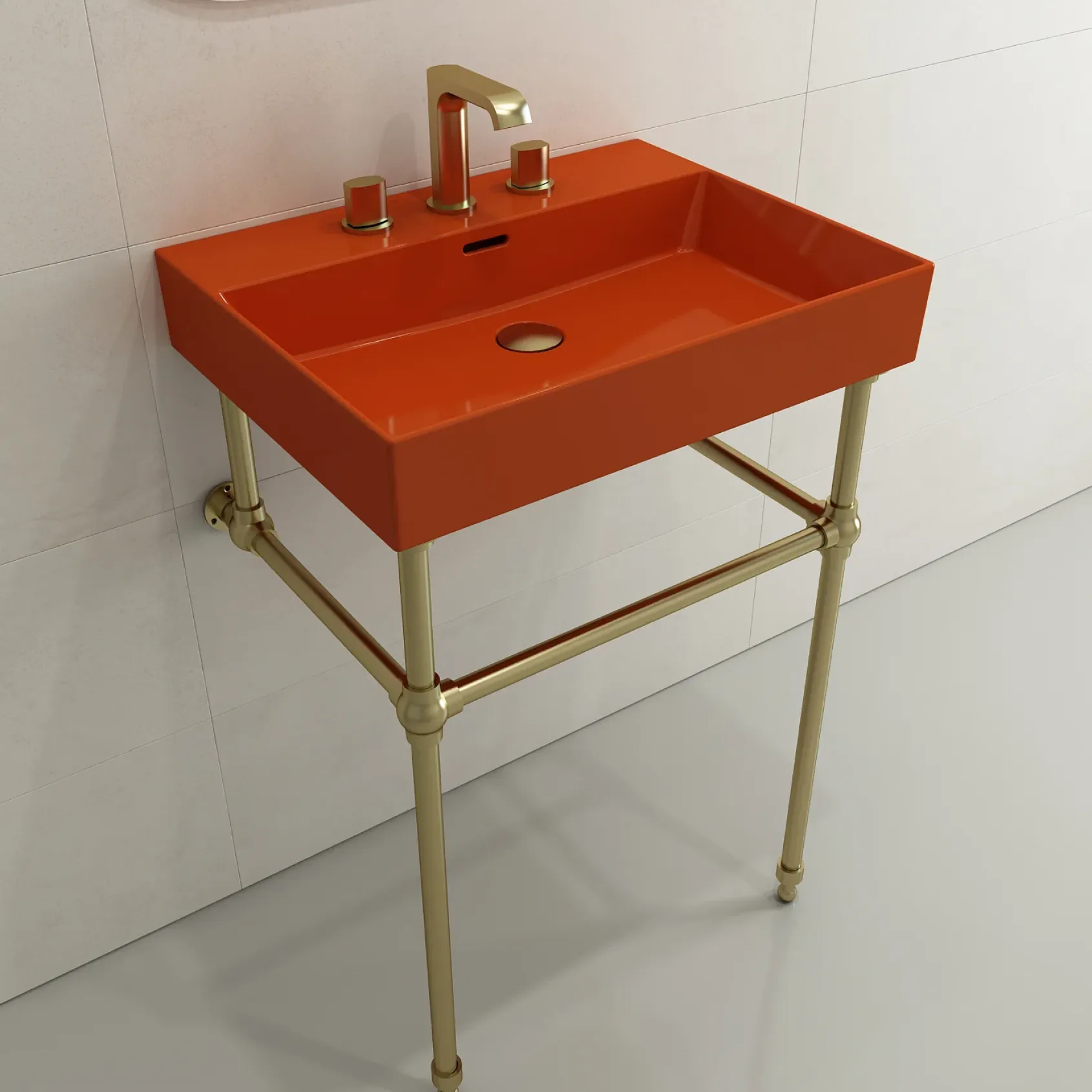 BOCCHI Milano 24" Rectangle Wallmount Fireclay Bathroom Sink, Orange, 3 Faucet Hole, 1376-012-0127