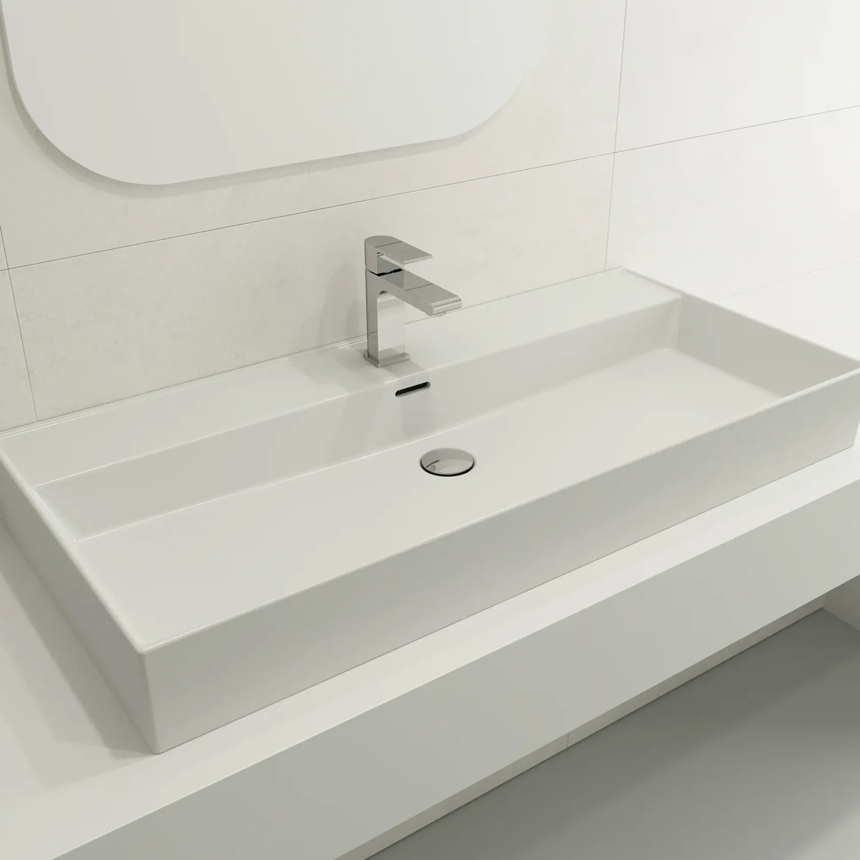 BOCCHI Milano 40" Rectangle Wallmount Fireclay Bathroom Sink, Matte White, Single Faucet Hole, 1378-002-0126