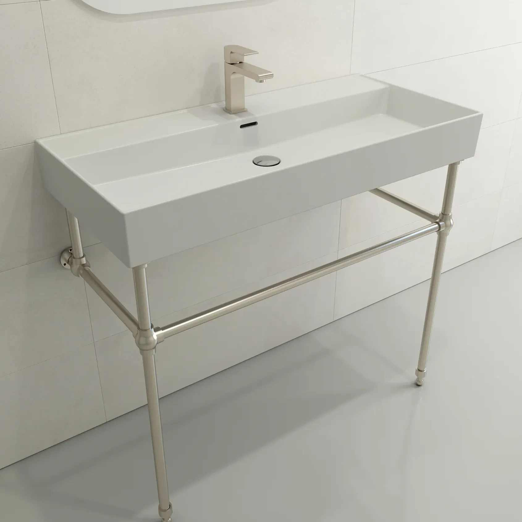 BOCCHI Milano 40" Rectangle Wallmount Fireclay Bathroom Sink, Matte White, Single Faucet Hole, 1378-002-0126