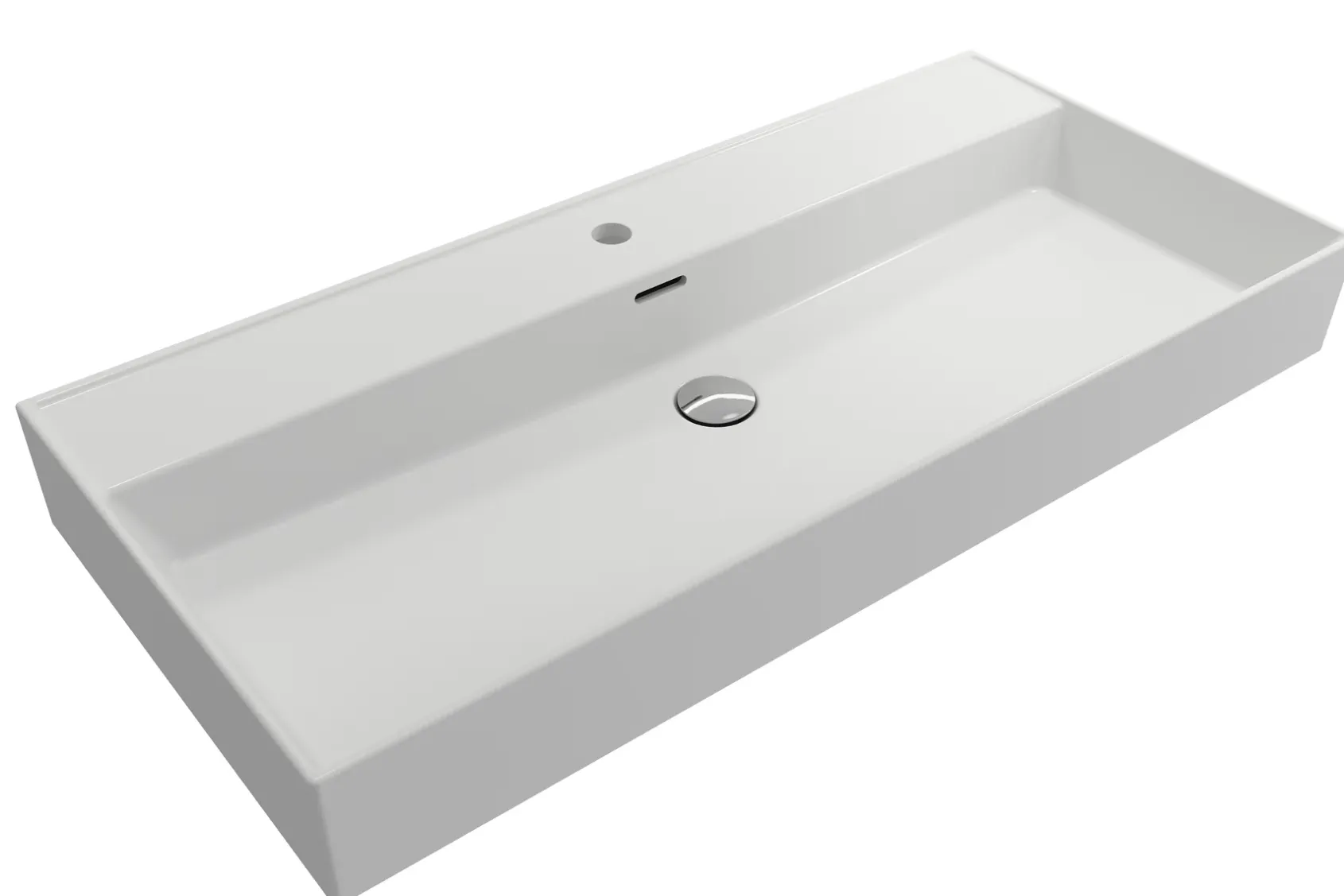 BOCCHI Milano 40" Rectangle Wallmount Fireclay Bathroom Sink, Matte White, Single Faucet Hole, 1378-002-0126