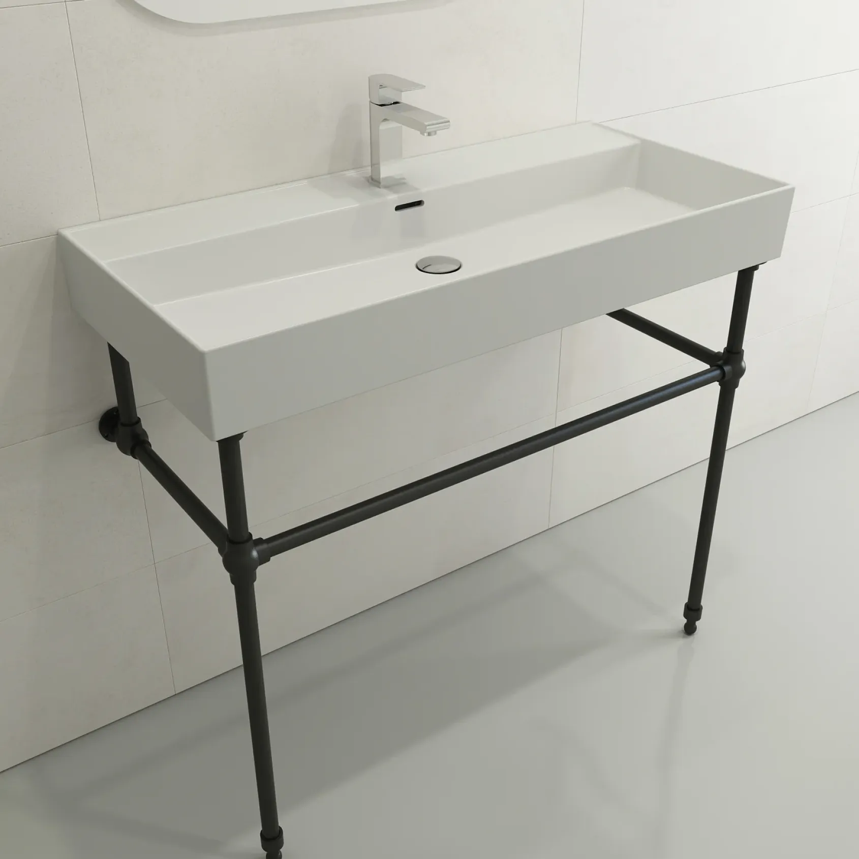 BOCCHI Milano 40" Rectangle Wallmount Fireclay Bathroom Sink, Matte White, Single Faucet Hole, 1378-002-0126