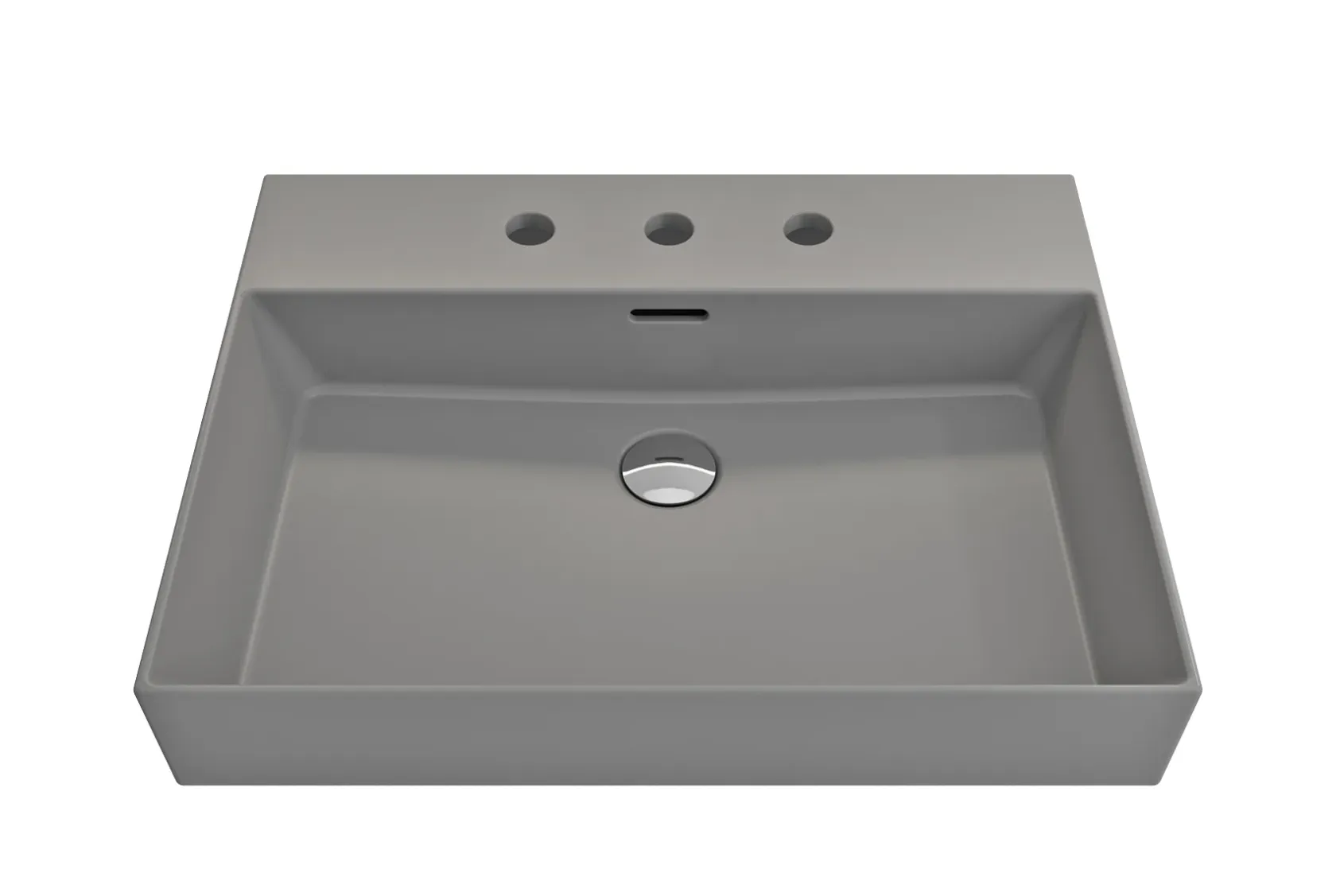 BOCCHI Milano 24" Rectangle Wallmount Fireclay Bathroom Sink, Matte Gray, 3 Faucet Hole, 1376-006-0127