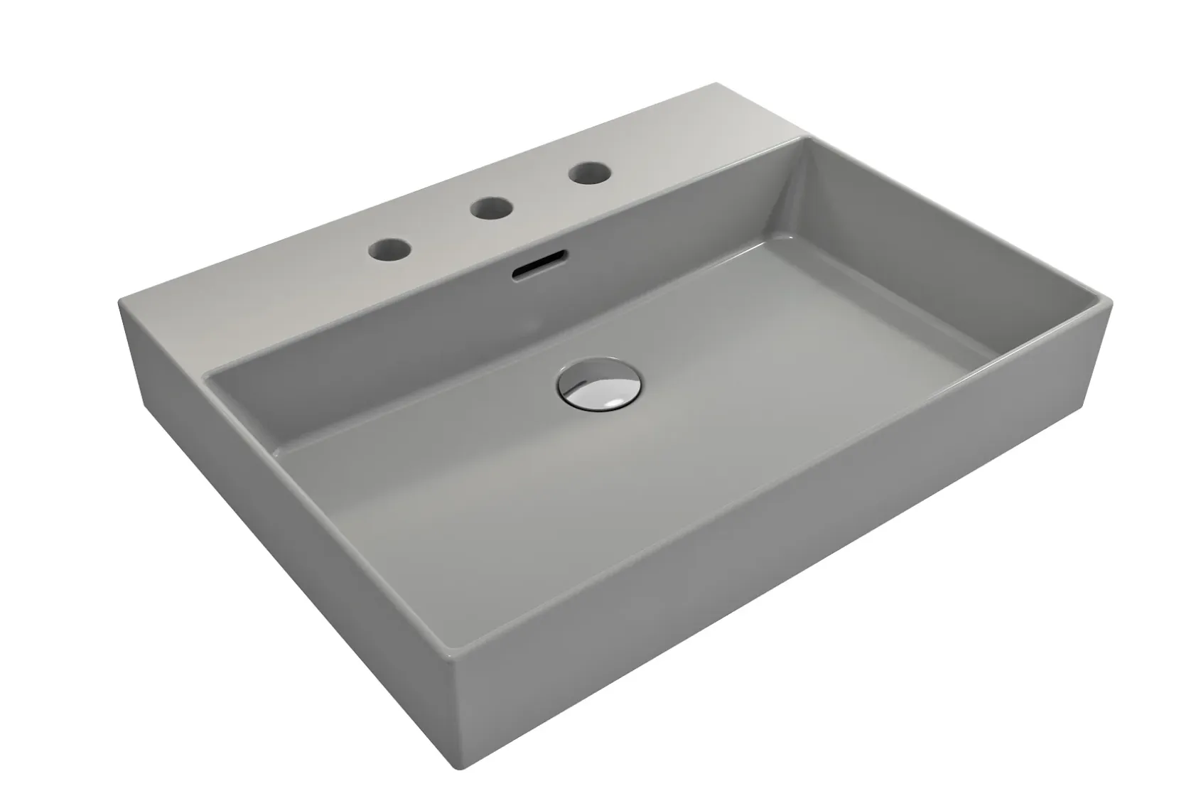 BOCCHI Milano 24" Rectangle Wallmount Fireclay Bathroom Sink, Matte Gray, 3 Faucet Hole, 1376-006-0127