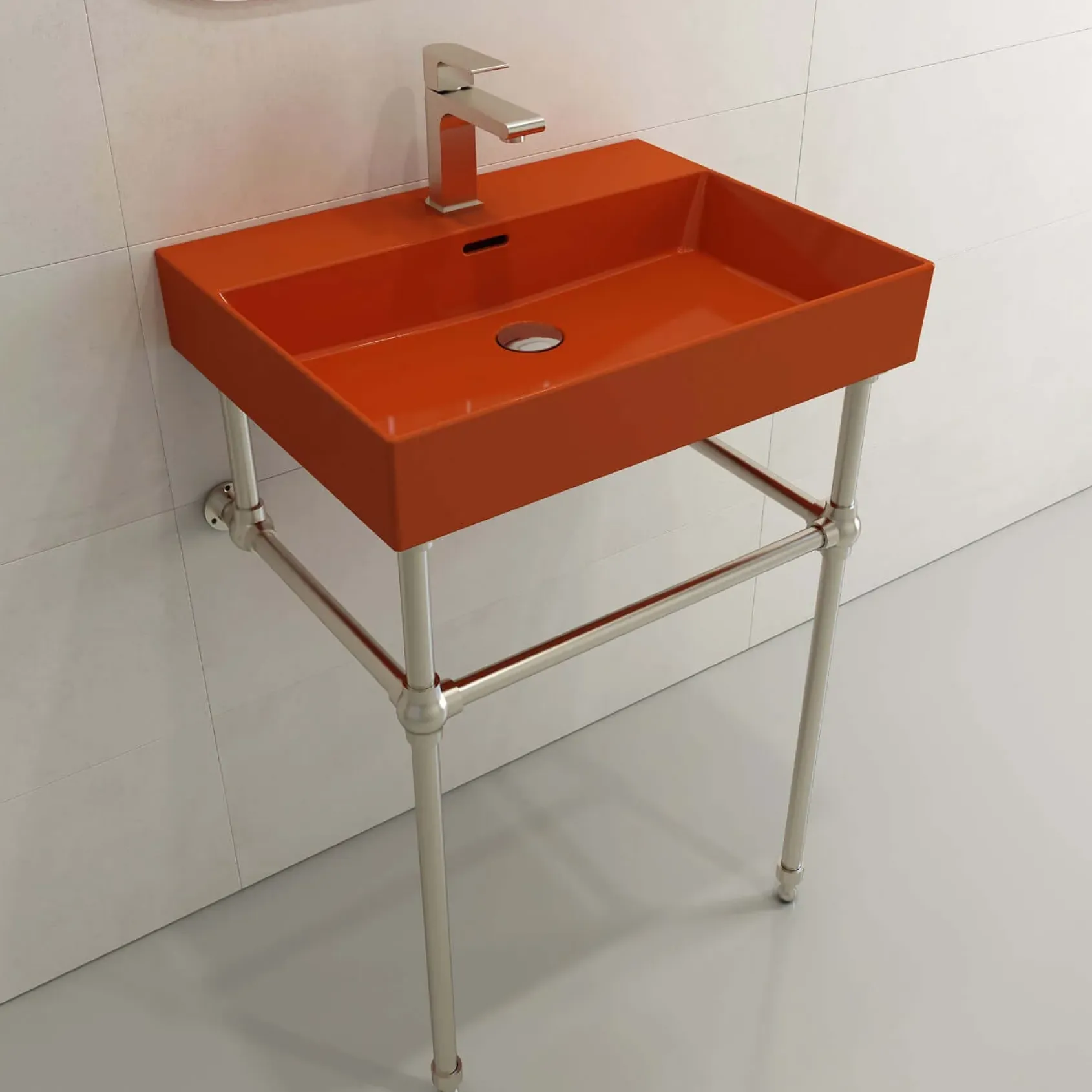 BOCCHI Milano 24" Rectangle Wallmount Fireclay Bathroom Sink, Orange, Single Faucet Hole, 1376-012-0126