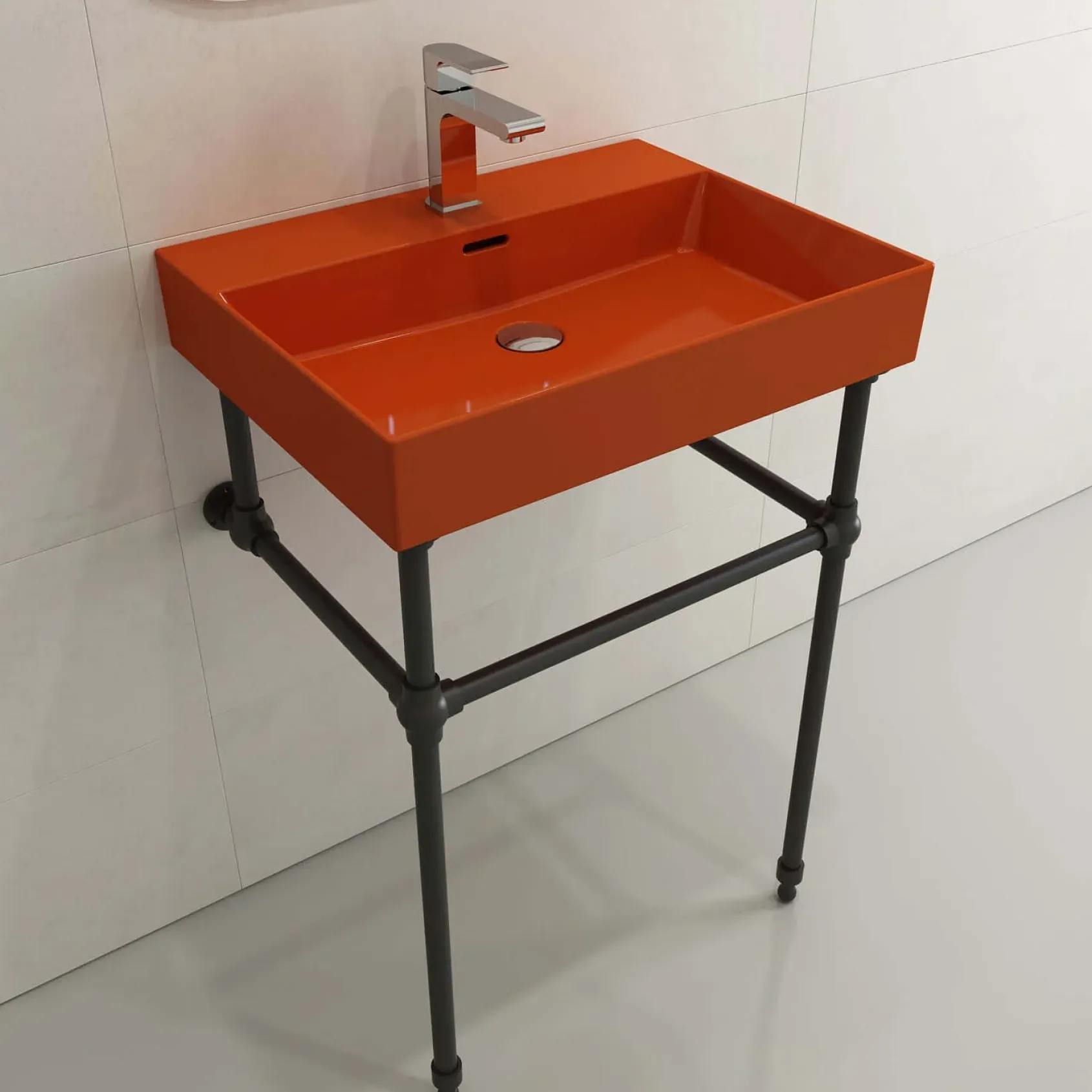 BOCCHI Milano 24" Rectangle Wallmount Fireclay Bathroom Sink, Orange, Single Faucet Hole, 1376-012-0126