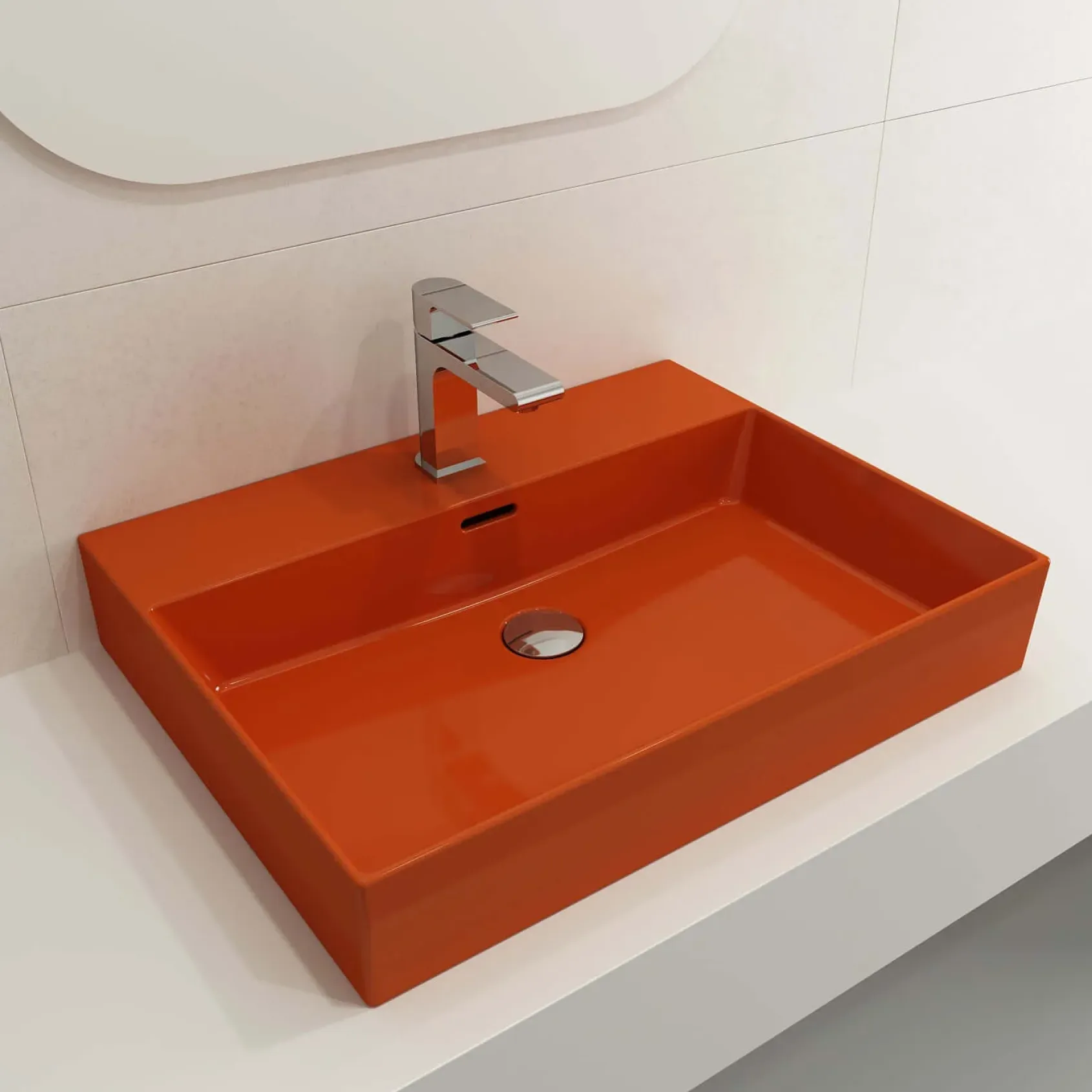 BOCCHI Milano 24" Rectangle Wallmount Fireclay Bathroom Sink, Orange, Single Faucet Hole, 1376-012-0126
