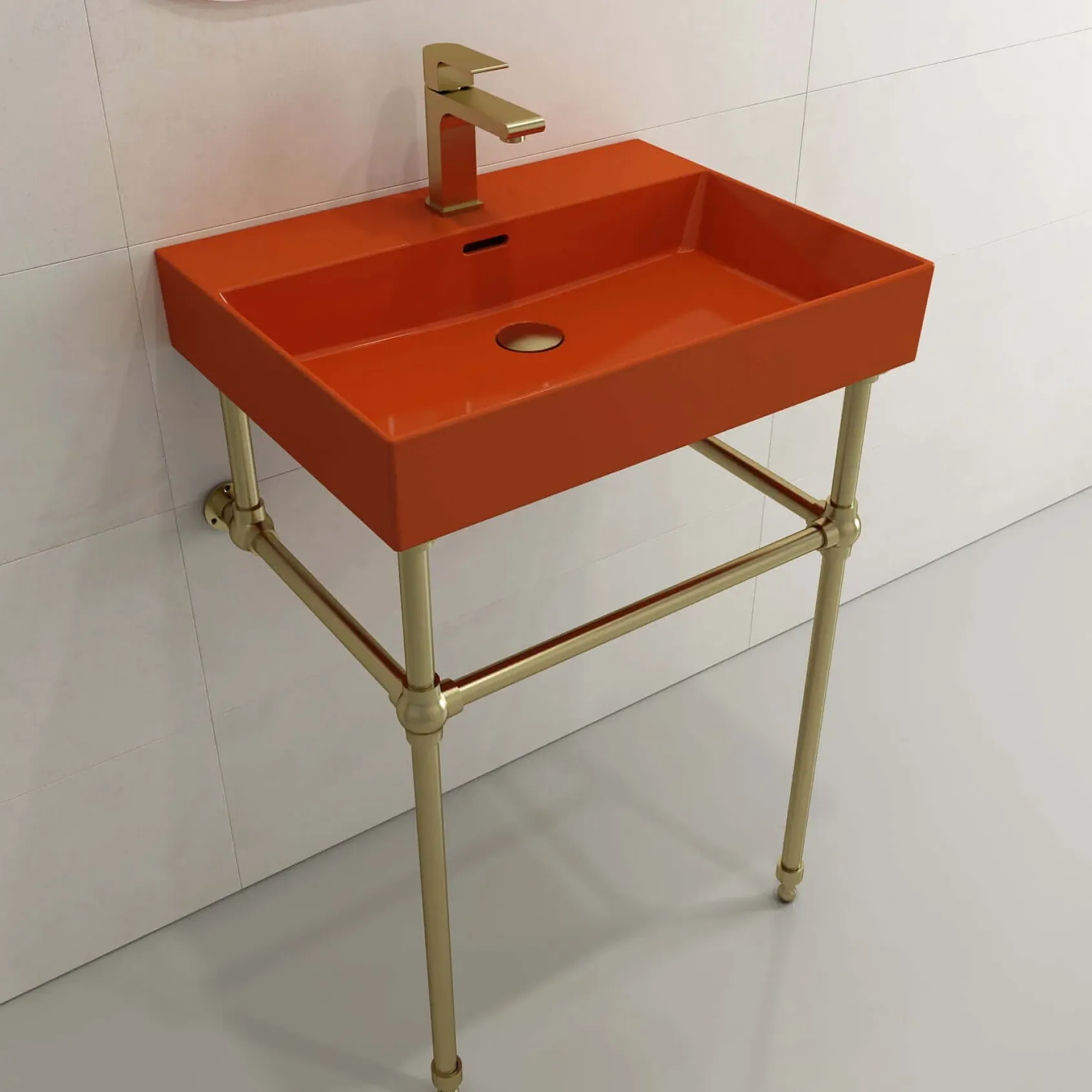 BOCCHI Milano 24" Rectangle Wallmount Fireclay Bathroom Sink, Orange, Single Faucet Hole, 1376-012-0126