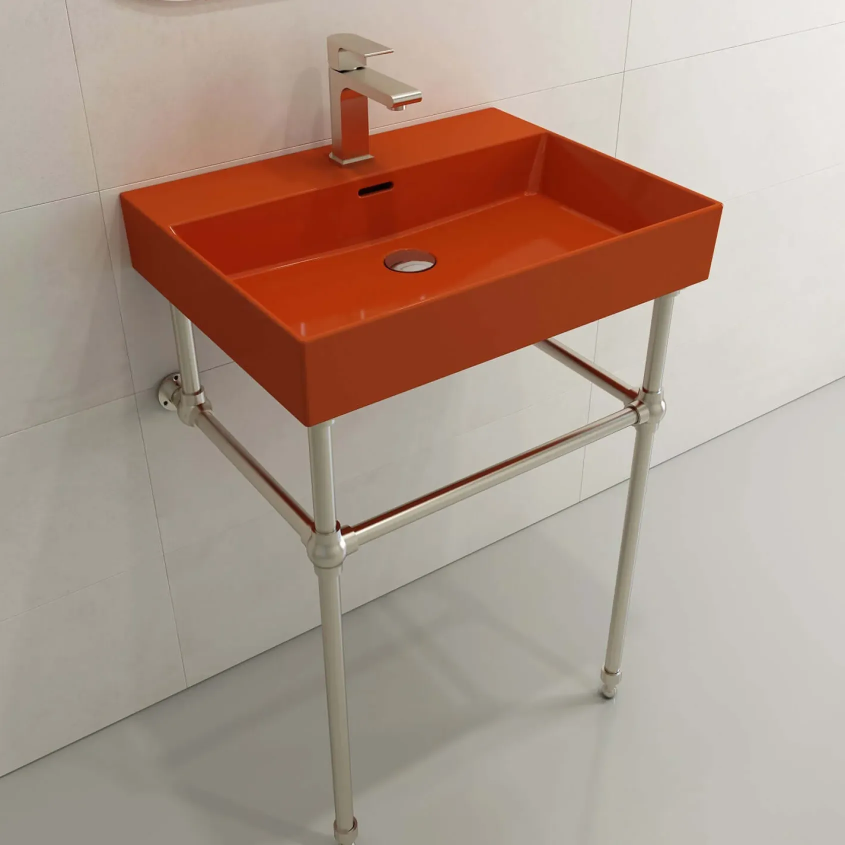 BOCCHI Milano 24" Rectangle Wallmount Fireclay Bathroom Sink, Orange, Single Faucet Hole, 1376-012-0126
