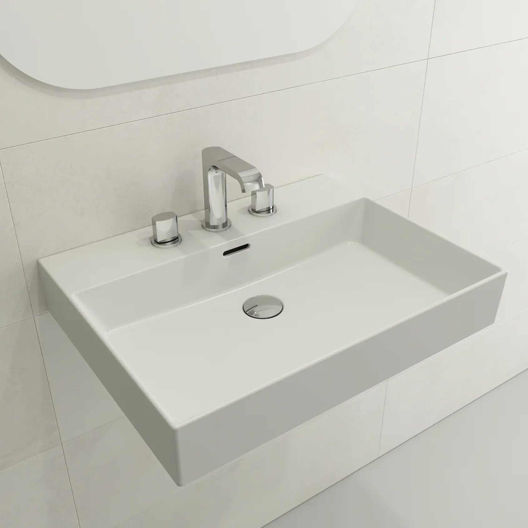 BOCCHI Milano 24" Rectangle Wallmount Fireclay Bathroom Sink, Matte White, 3 Faucet Hole, 1376-002-0127