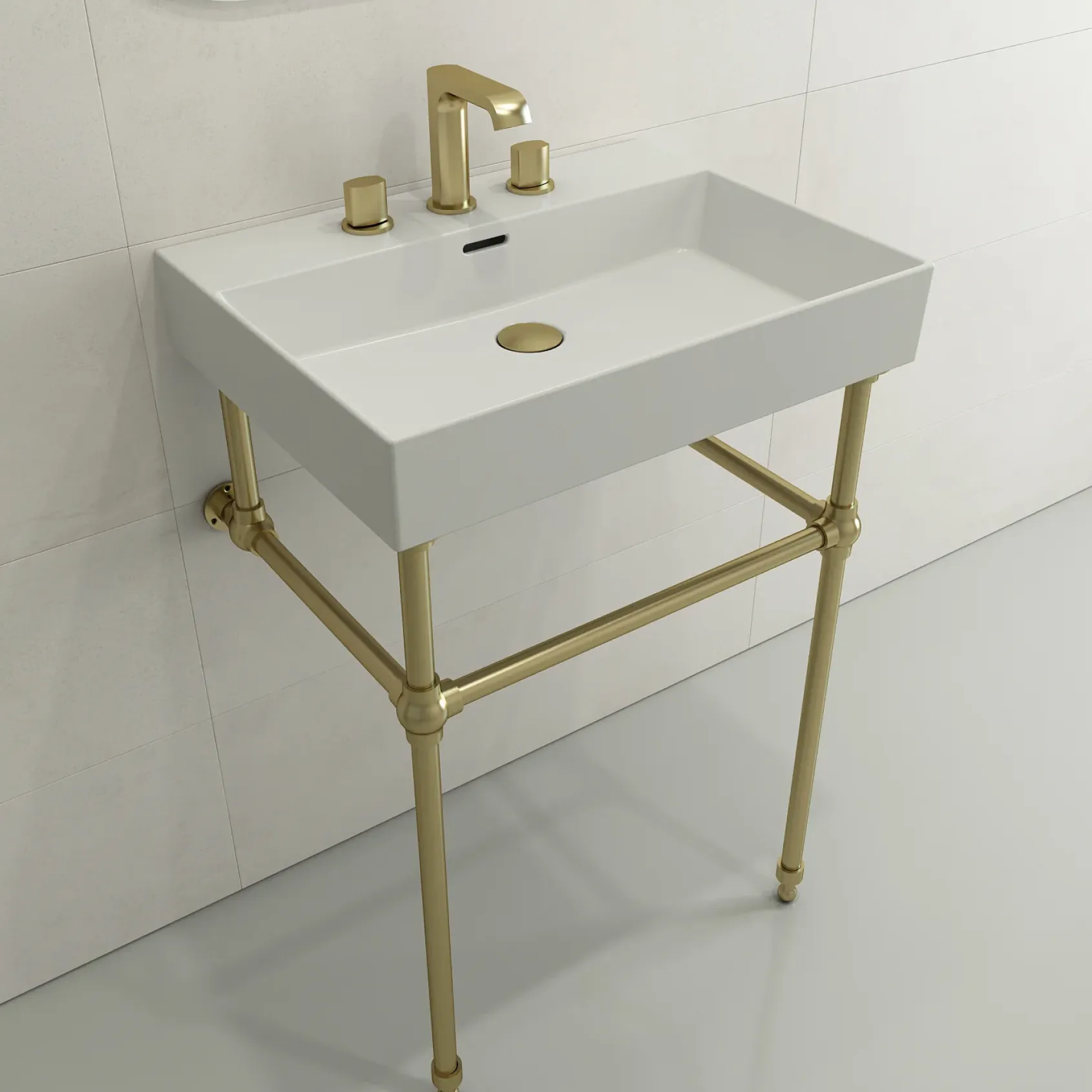 BOCCHI Milano 24" Rectangle Wallmount Fireclay Bathroom Sink, Matte White, 3 Faucet Hole, 1376-002-0127