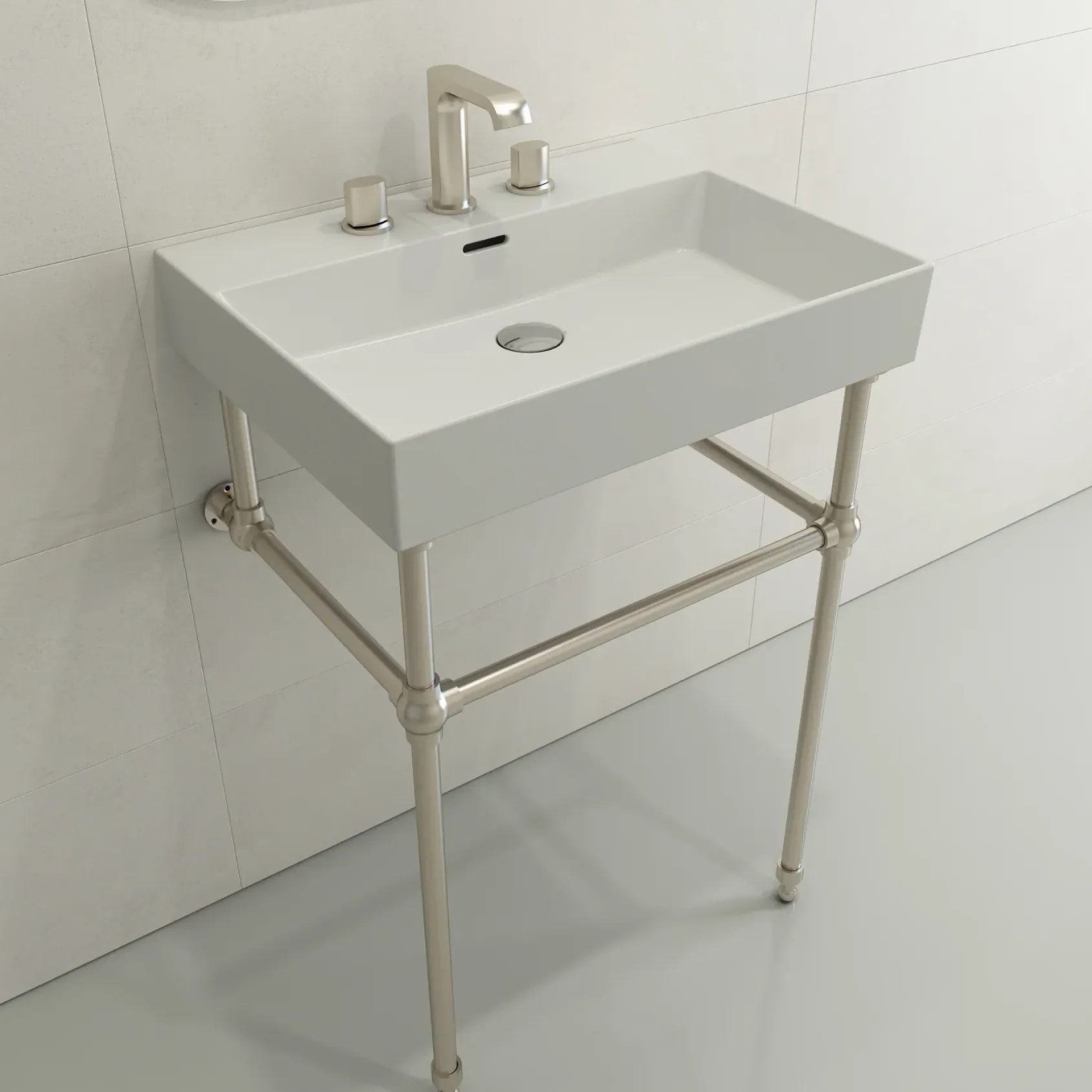 BOCCHI Milano 24" Rectangle Wallmount Fireclay Bathroom Sink, Matte White, 3 Faucet Hole, 1376-002-0127