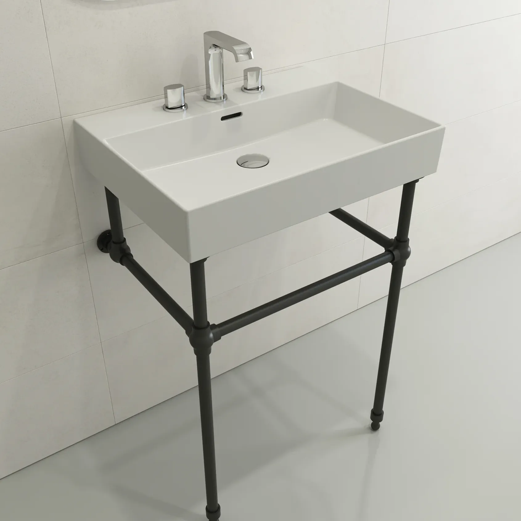BOCCHI Milano 24" Rectangle Wallmount Fireclay Bathroom Sink, Matte White, 3 Faucet Hole, 1376-002-0127
