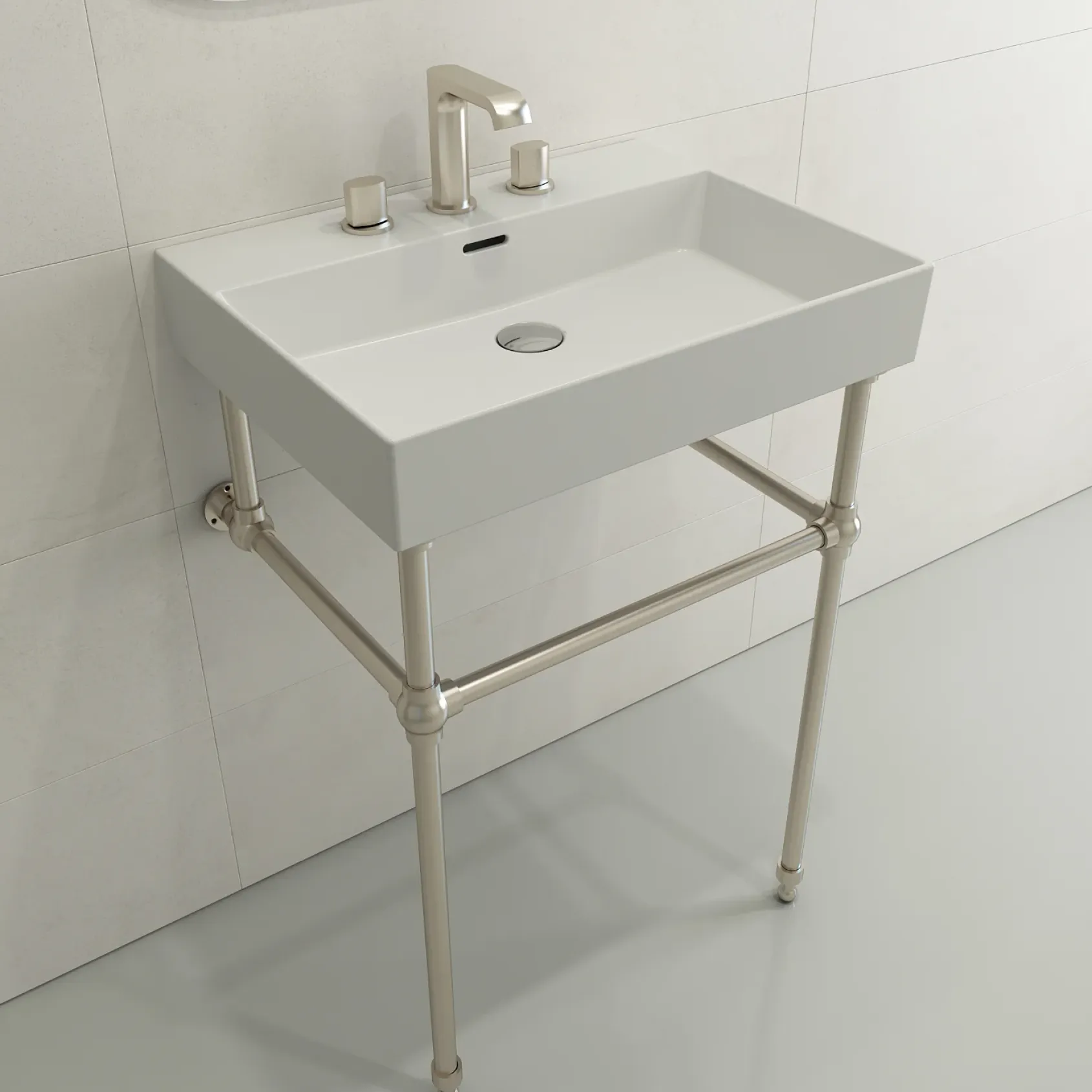 BOCCHI Milano 24" Rectangle Wallmount Fireclay Bathroom Sink, Matte White, 3 Faucet Hole, 1376-002-0127