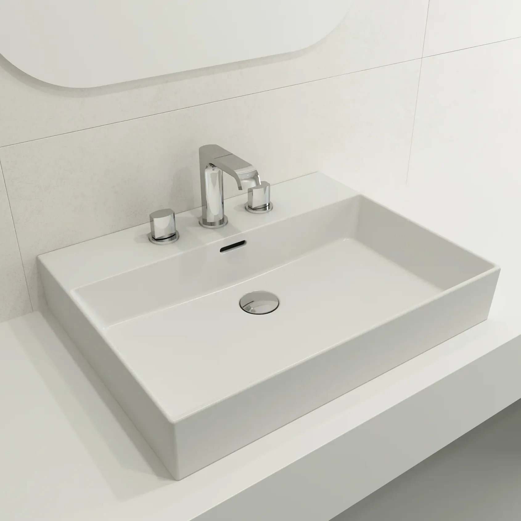 BOCCHI Milano 24" Rectangle Wallmount Fireclay Bathroom Sink, Matte White, 3 Faucet Hole, 1376-002-0127
