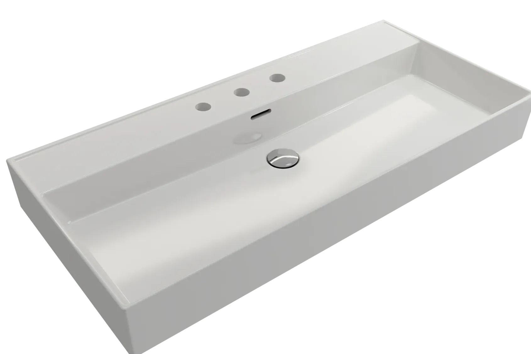 BOCCHI Milano 40" Rectangle Wallmount Fireclay Bathroom Sink, White, 3 Faucet Hole, 1378-001-0127