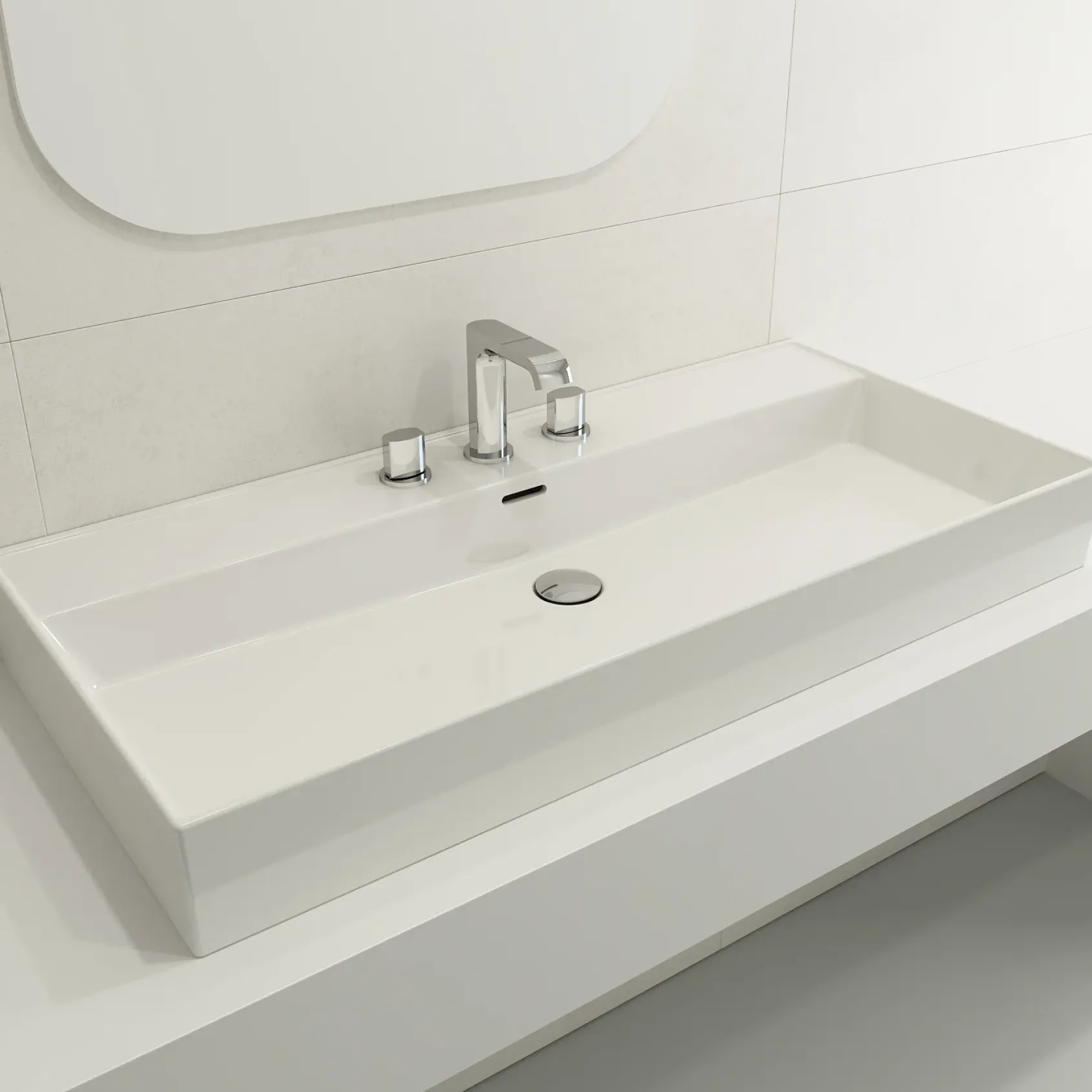 BOCCHI Milano 40" Rectangle Wallmount Fireclay Bathroom Sink, White, 3 Faucet Hole, 1378-001-0127