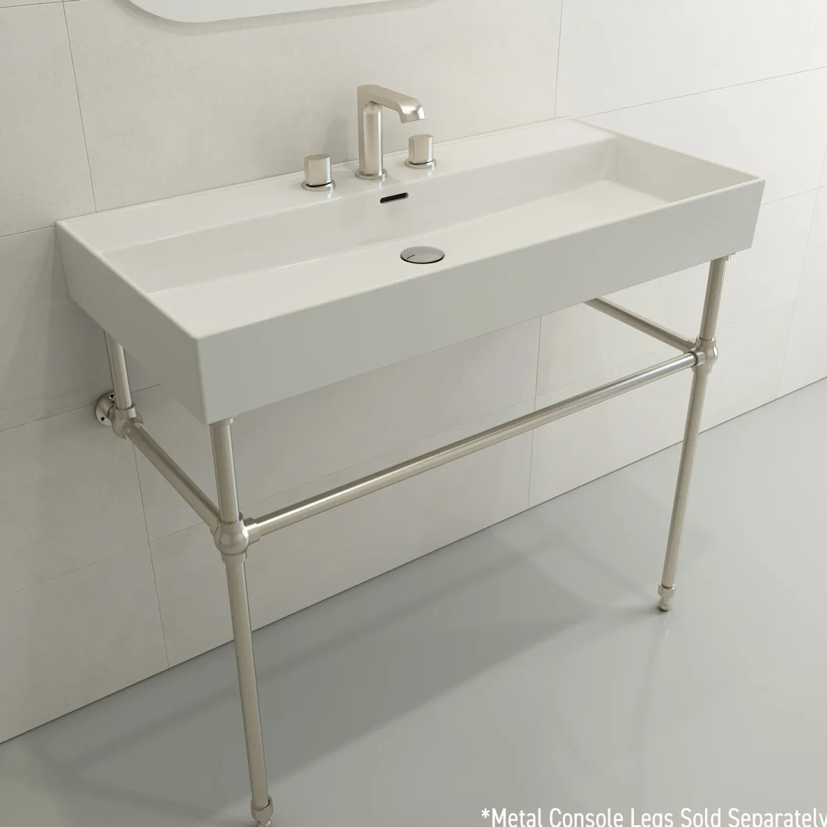 BOCCHI Milano 40" Rectangle Wallmount Fireclay Bathroom Sink, White, 3 Faucet Hole, 1378-001-0127