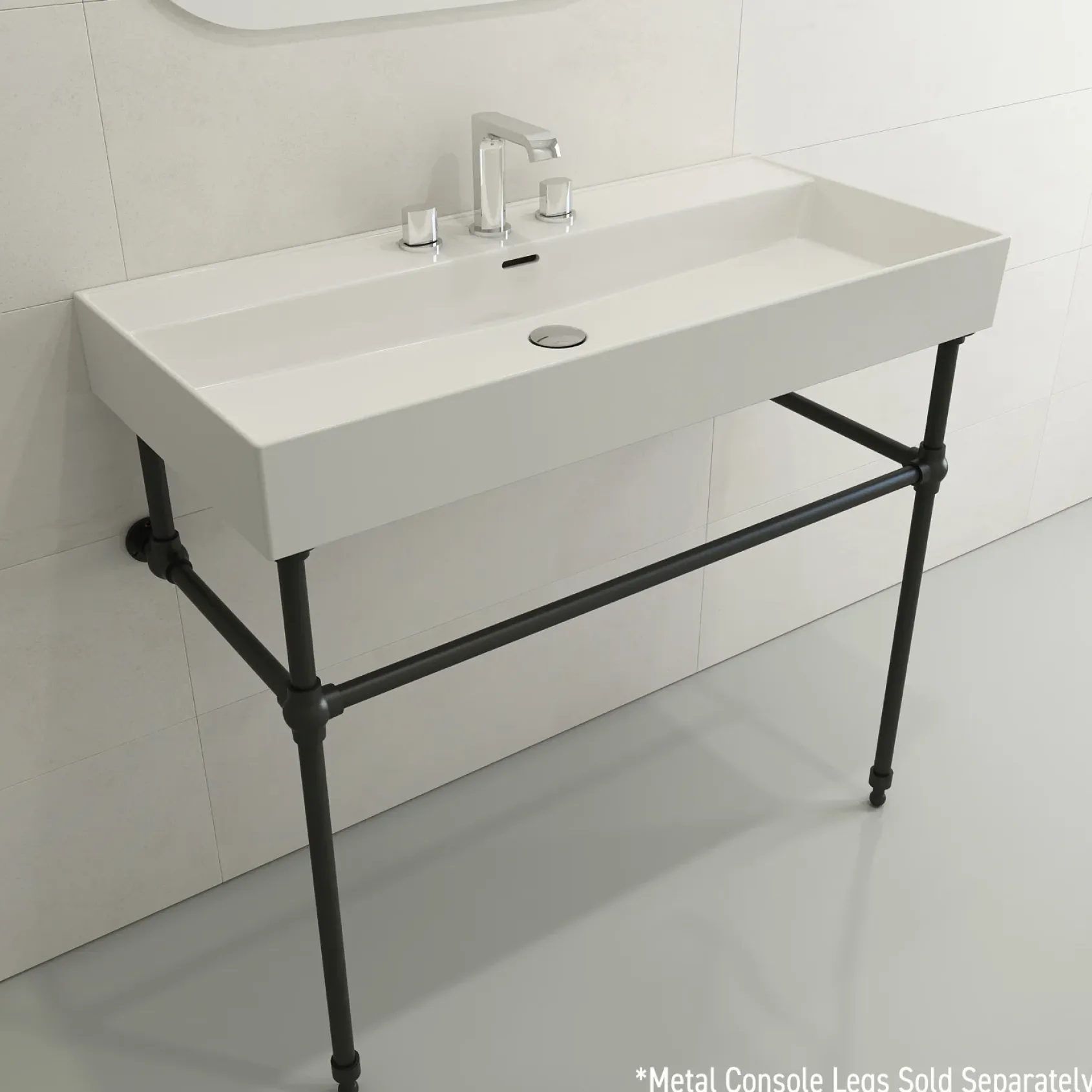 BOCCHI Milano 40" Rectangle Wallmount Fireclay Bathroom Sink, White, 3 Faucet Hole, 1378-001-0127